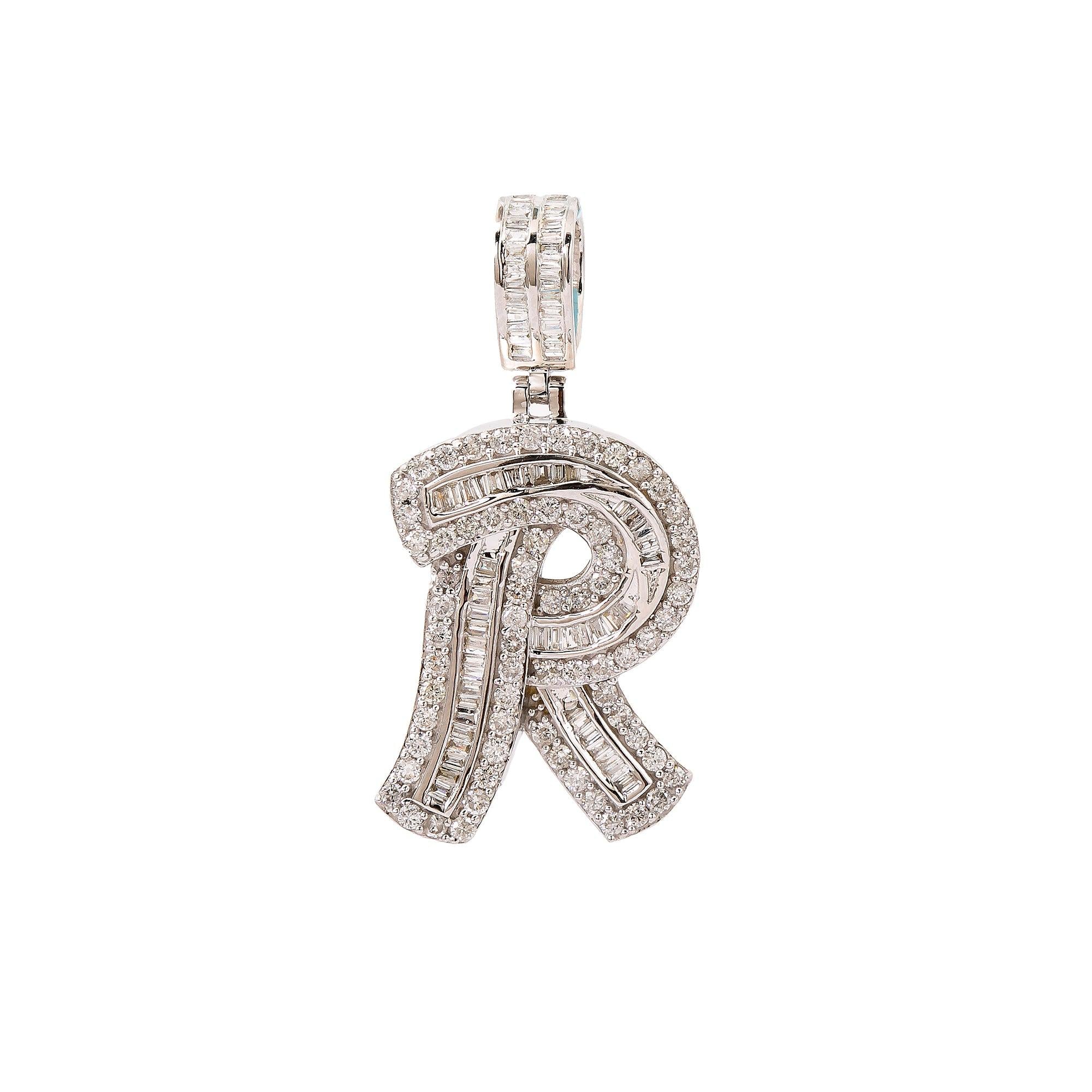 14K White Gold Diamond Letter R Pendant