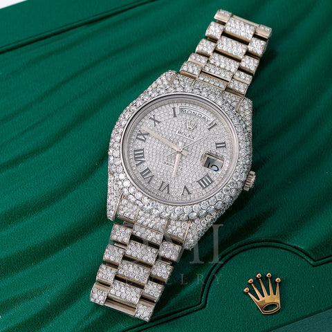 Rolex Day-Date II Diamond Watch, 218239 41mm, Silver Diamond Dial With 18K White Gold Bracelet
