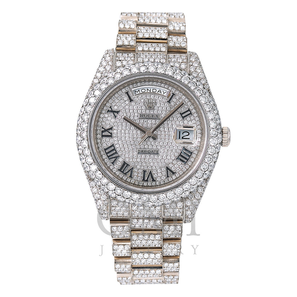 Rolex Day-Date II Diamond Watch, 218239 41mm, Silver Diamond Dial With 18K White Gold Bracelet