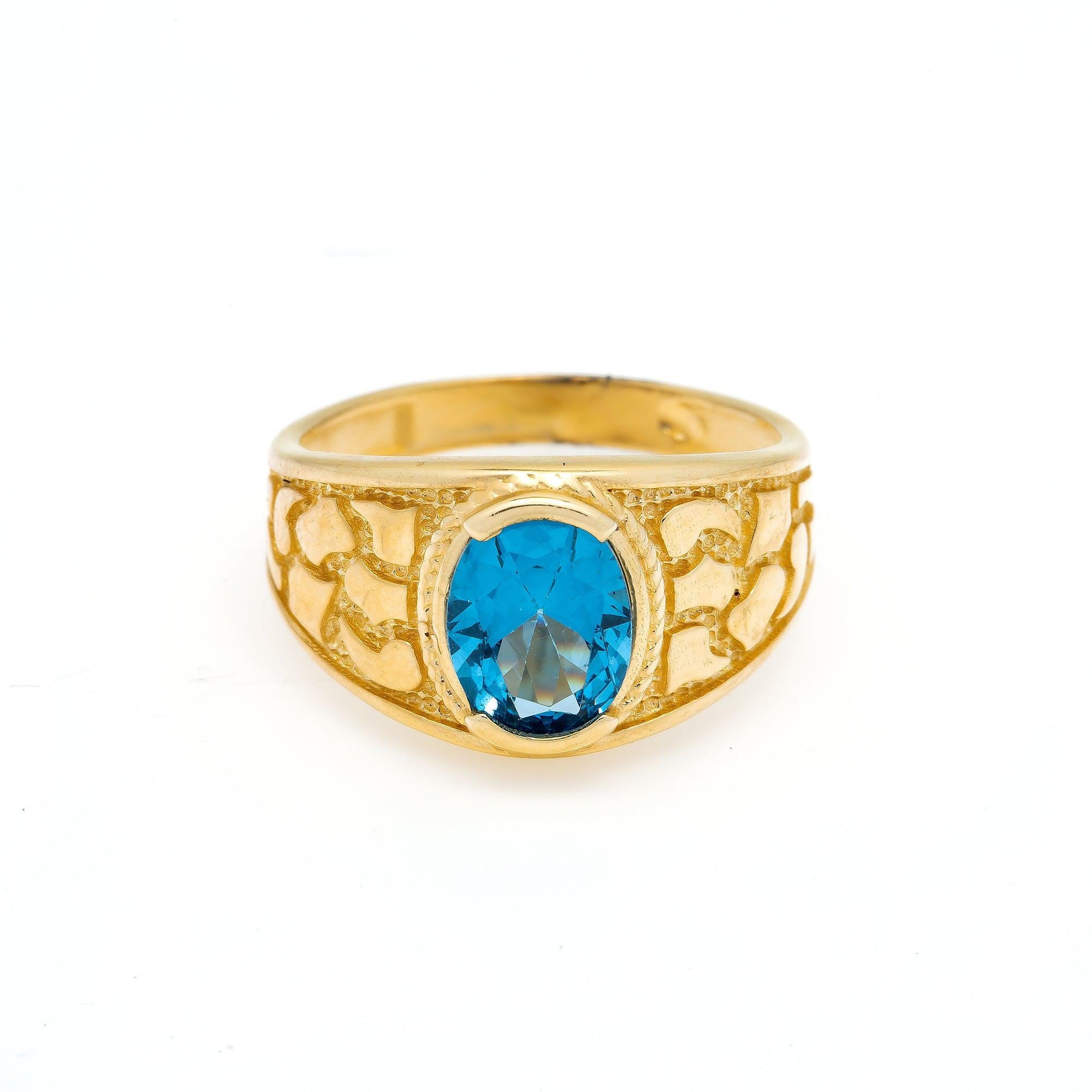 10K Yellow Gold With Blue Stone Men's Ring