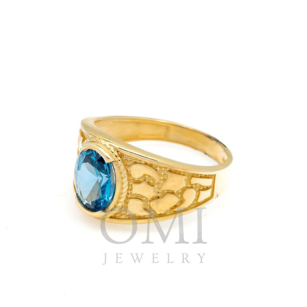 10K Yellow Gold With Blue Stone Men's Ring