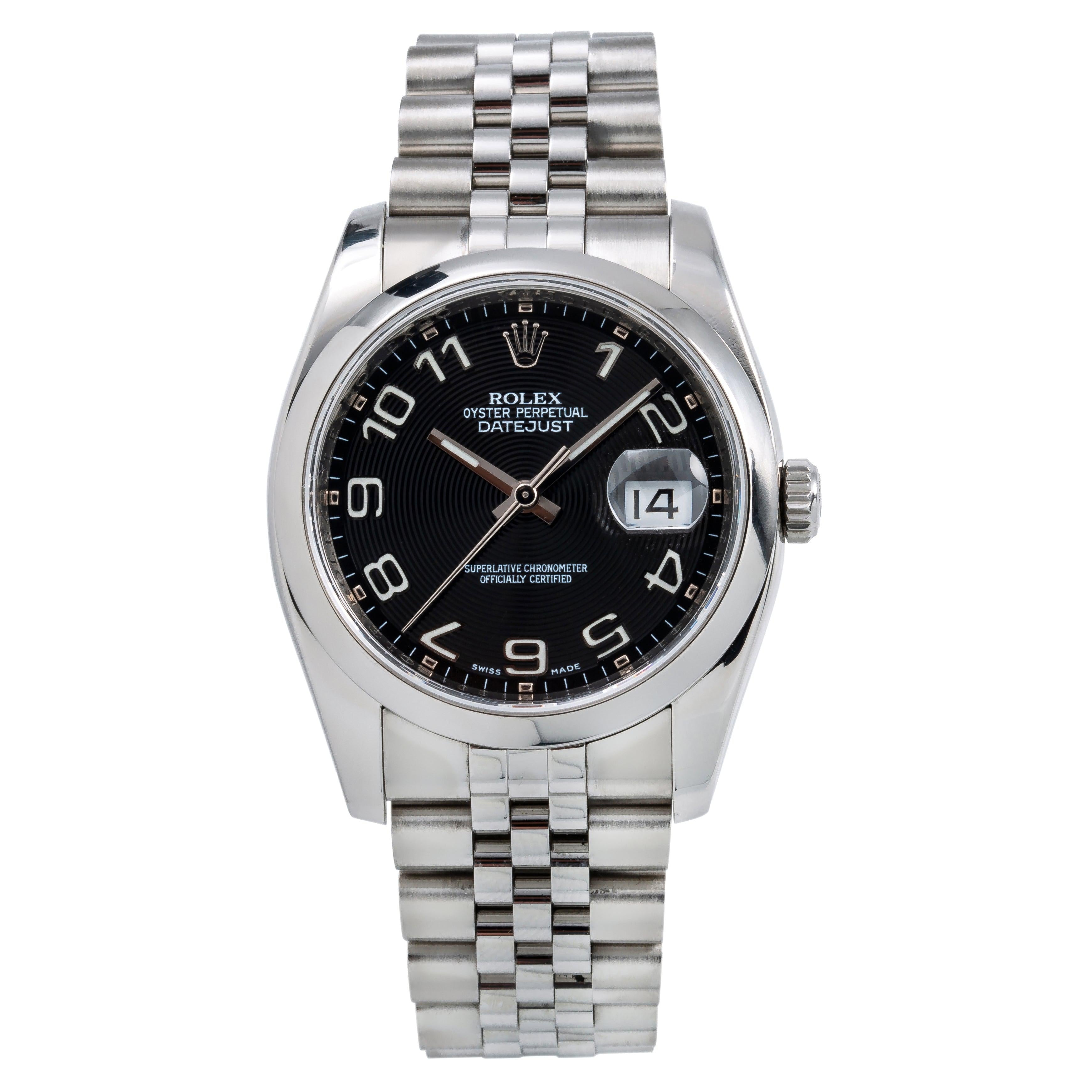 Rolex Datejust 36MM 116200 Black Concentric Arabic Dial Smooth Bezel Stainless Steel Jubilee Bracelet