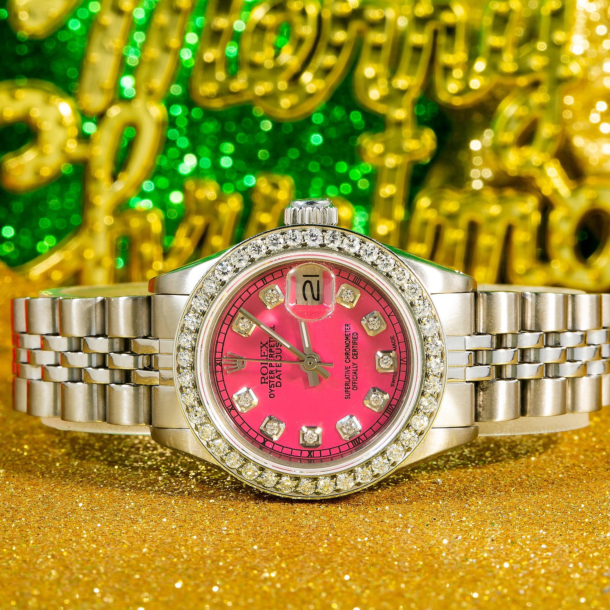 Rolex Datejust 26MM 6916 Pink Diamond Dial Diamond Bezel Stainless Steel Jubilee Bracelet