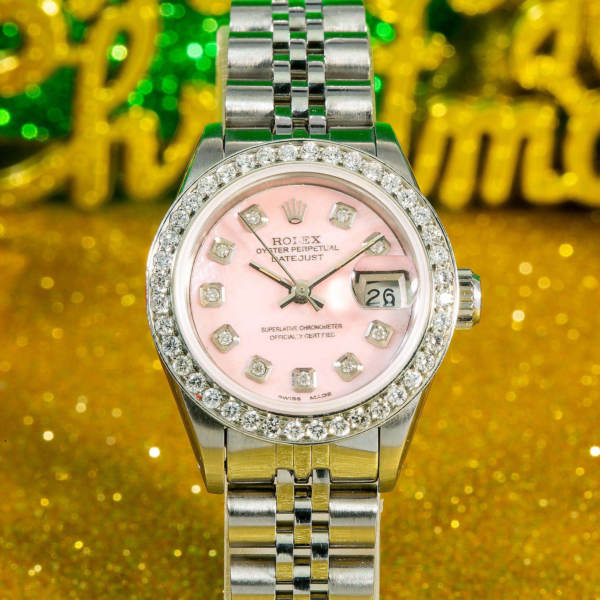 Rolex Datejust 26MM 6916 Pink Mother of Pearl Diamond Dial Diamond Bezel Stainless Steel Jubilee Bracelet