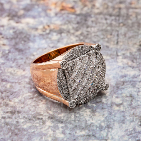 Man's 14K Rose Gold Ring with 1.76 CT  Baguette Diamonds