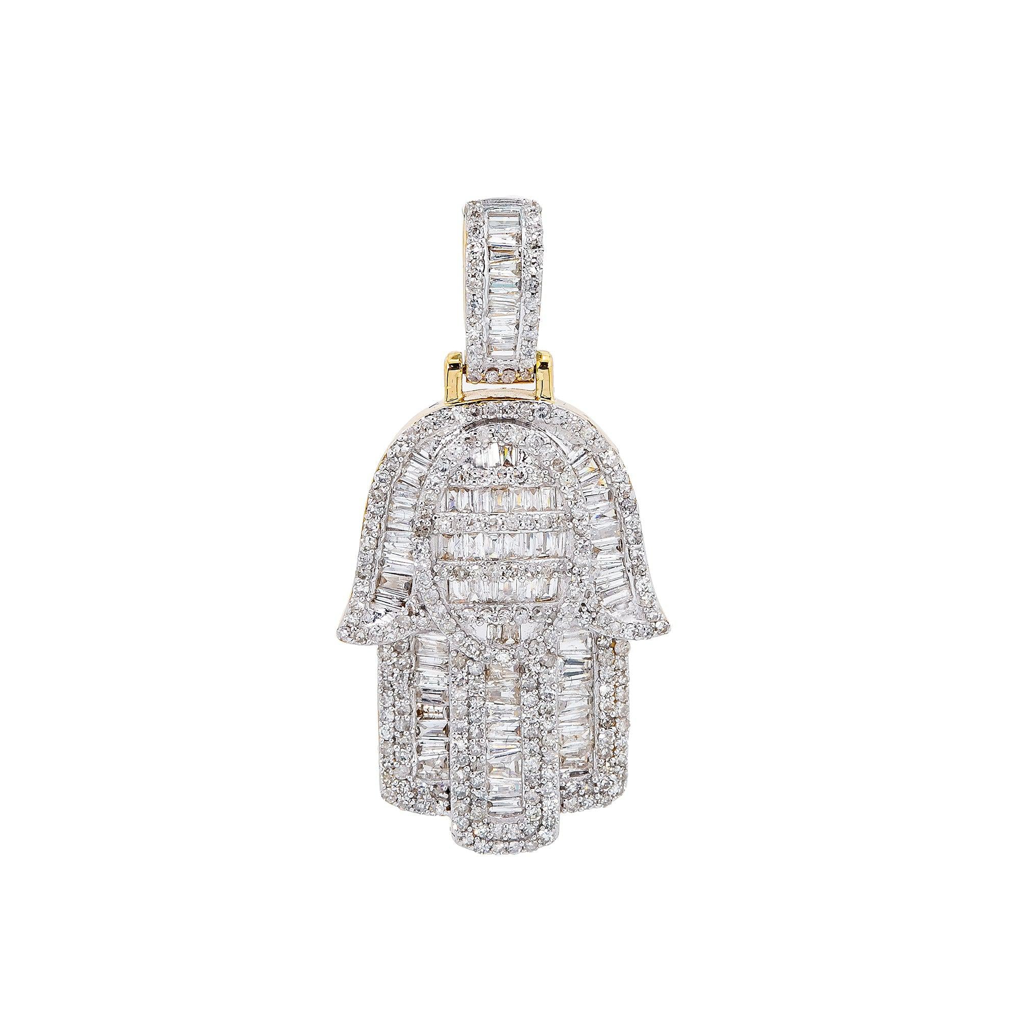Unisex 14K Yellow Gold Hamsa Pendant with 1.35 CT Diamonds