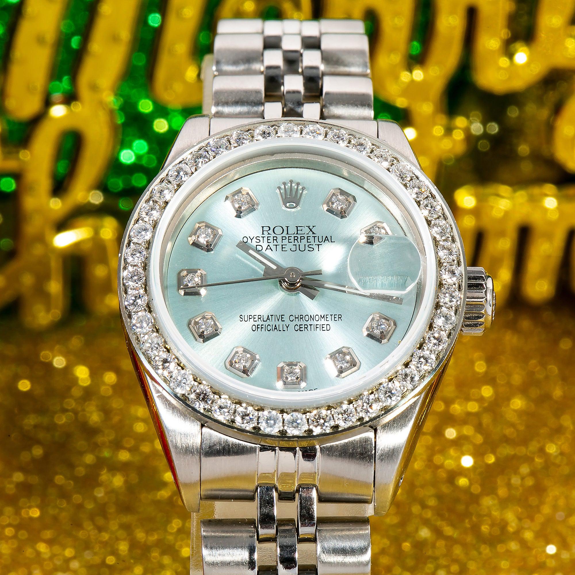 Rolex Datejust 26MM 6916 Ice Blue Diamond Dial Diamond Bezel Stainless Steel Jubilee Bracelet 0.9ct