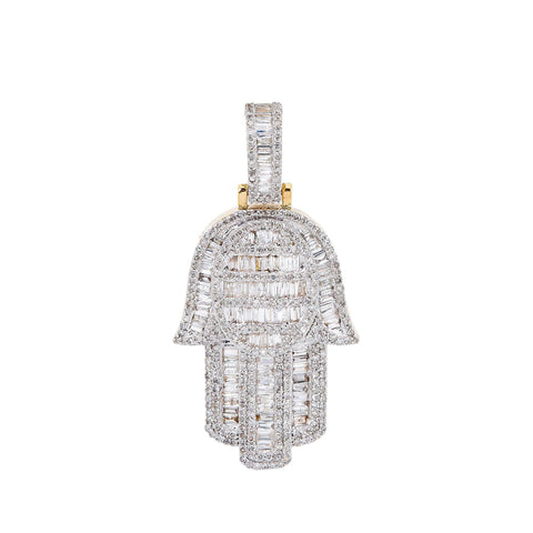 Unisex 14K Yellow Gold Hamsa Pendant with 1.41 CT Diamonds