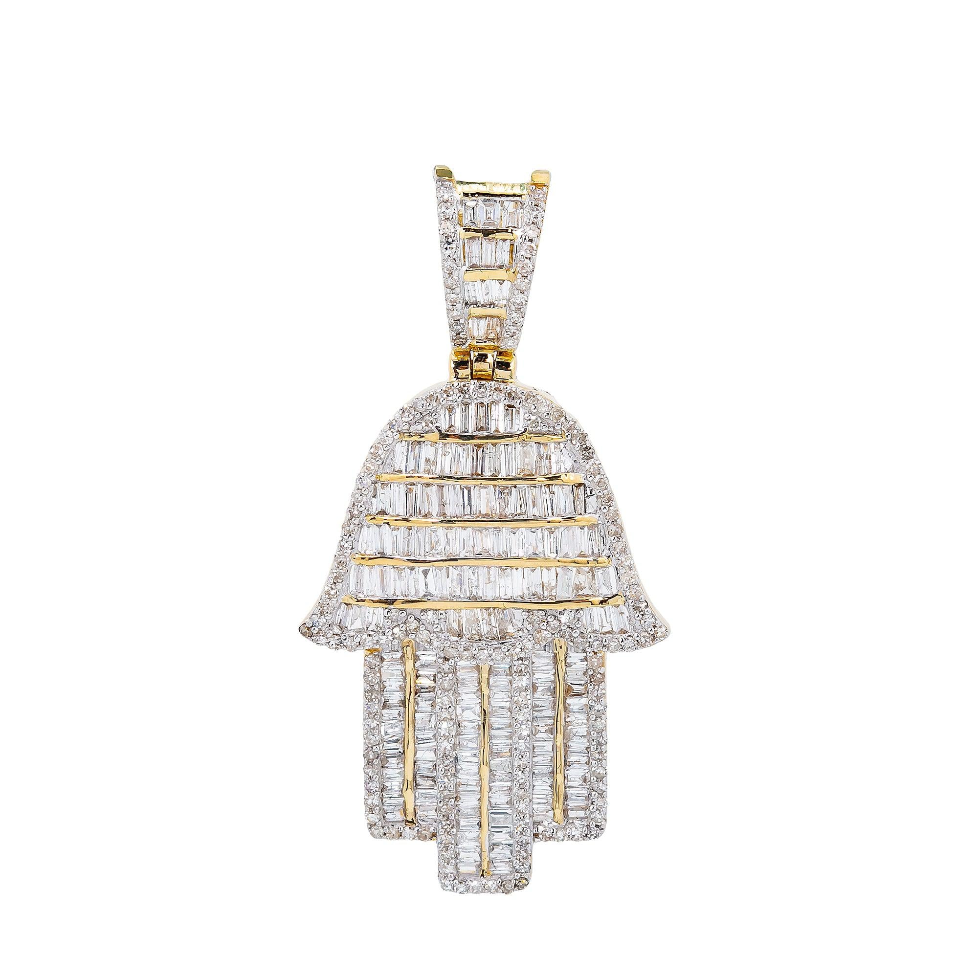 Unisex 14K Yellow Gold Hamsa Pendant with 1.41 CT Diamonds