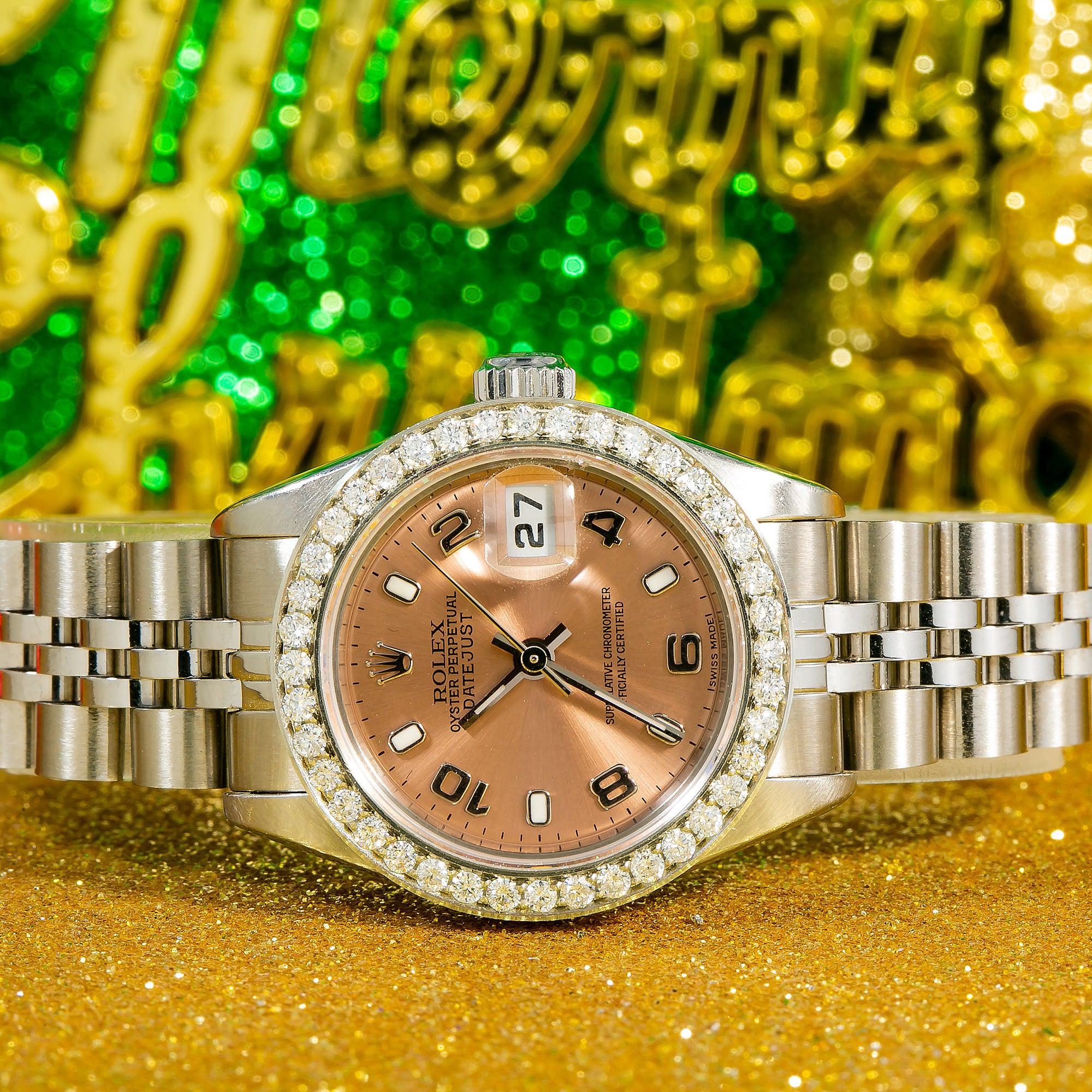 Rolex Datejust 26MM 79160 Everose Arabic Diamond Dial Diamond Bezel Stainless Steel Jubilee Bracelet