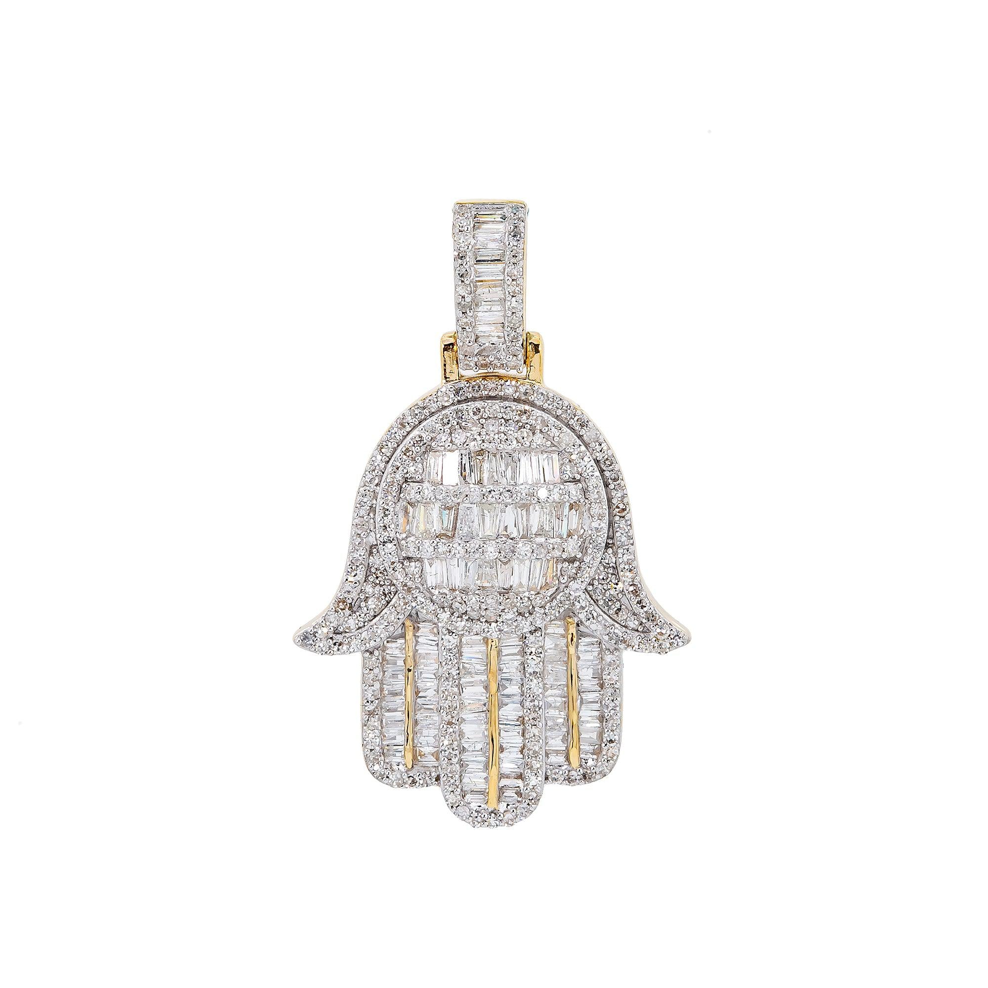 Unisex 14K Yellow Gold Hamsa Pendant with 1.33 CT Diamonds