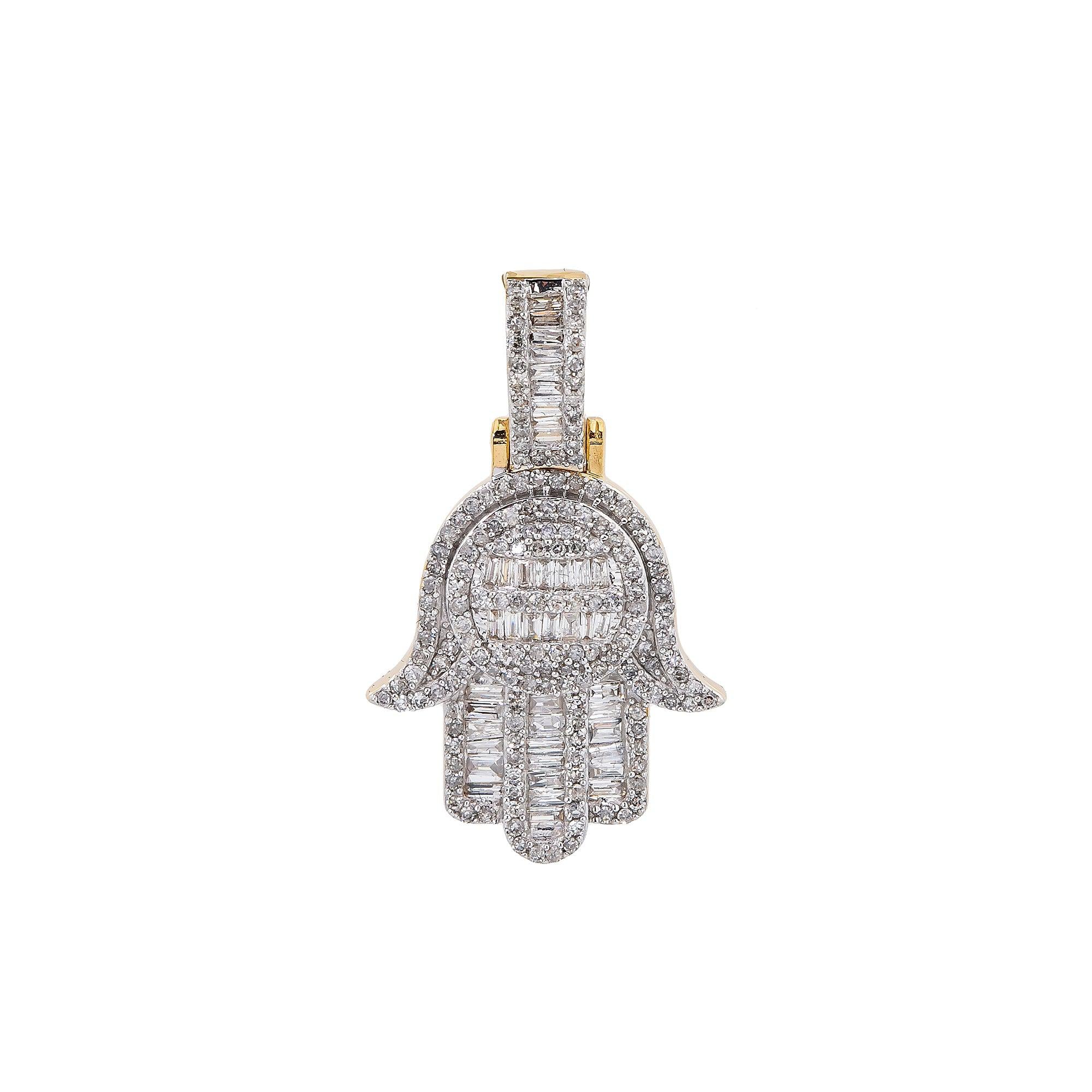 14K YELLOW GOLD DIAMOND HAMSA PENDANT 1.33 CT