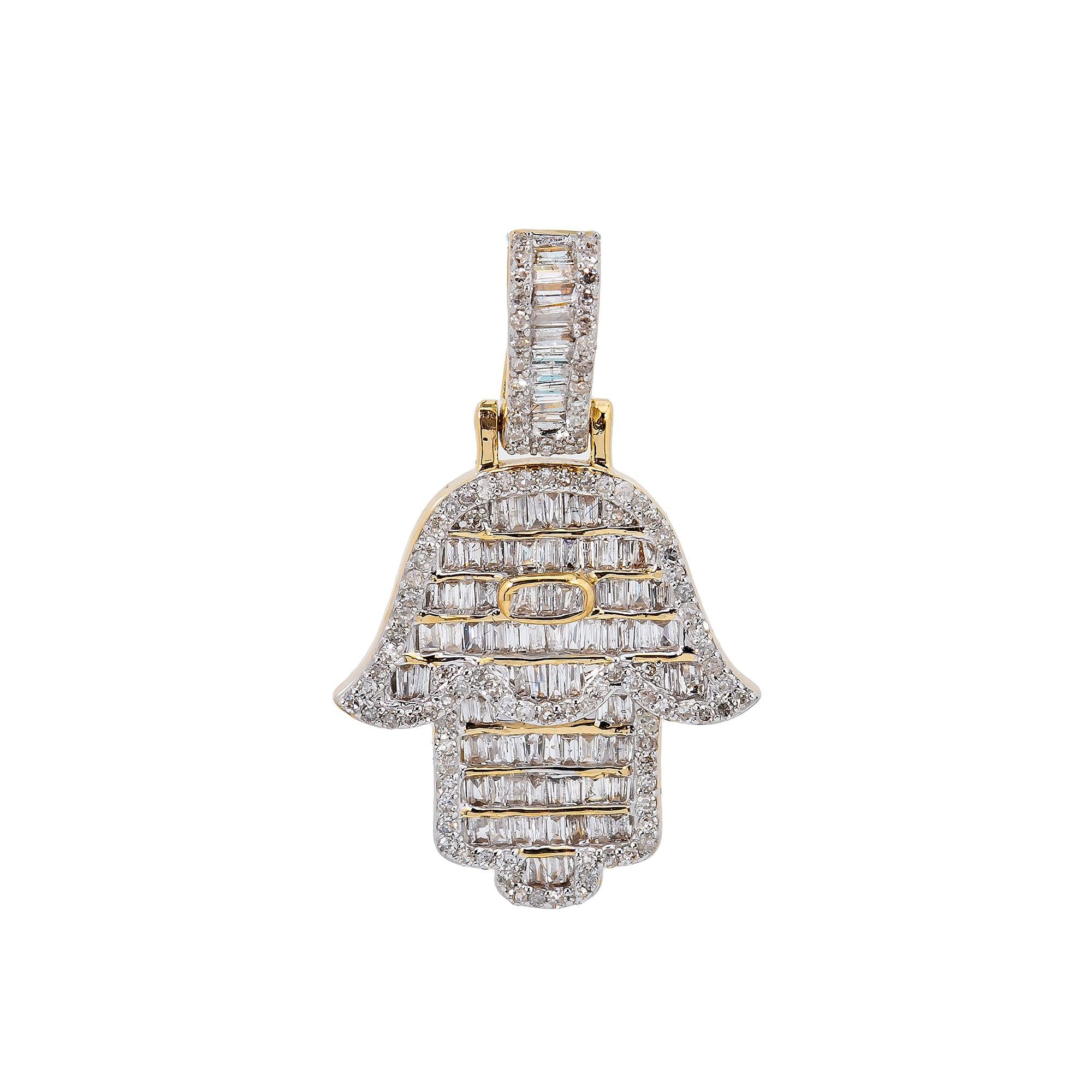 Unisex 14K Yellow Gold Hamsa Pendant with 0.82 CT Diamonds