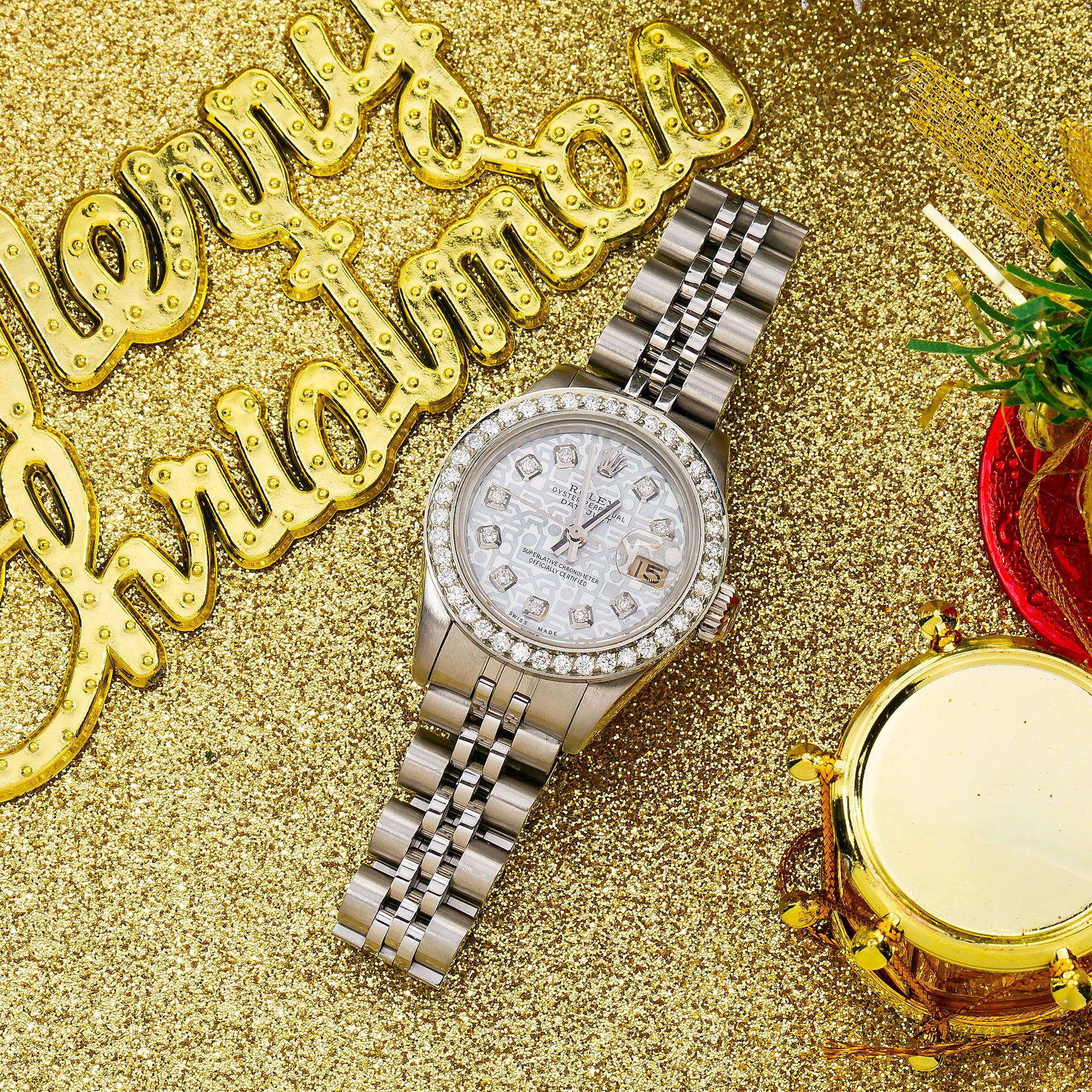 Rolex Datejust 26MM 6916 Silver Pattern Diamond Dial Diamond Bezel Stainless Steel Jubilee Bracelet