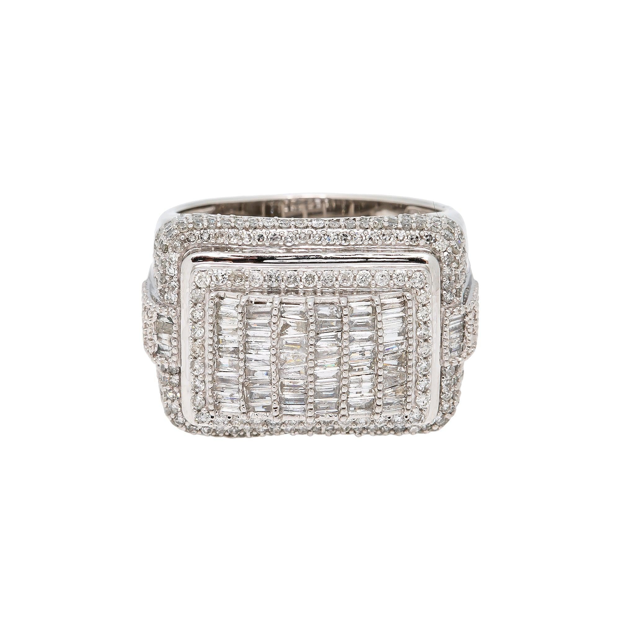 14K White Gold Rectangular Diamond Ring