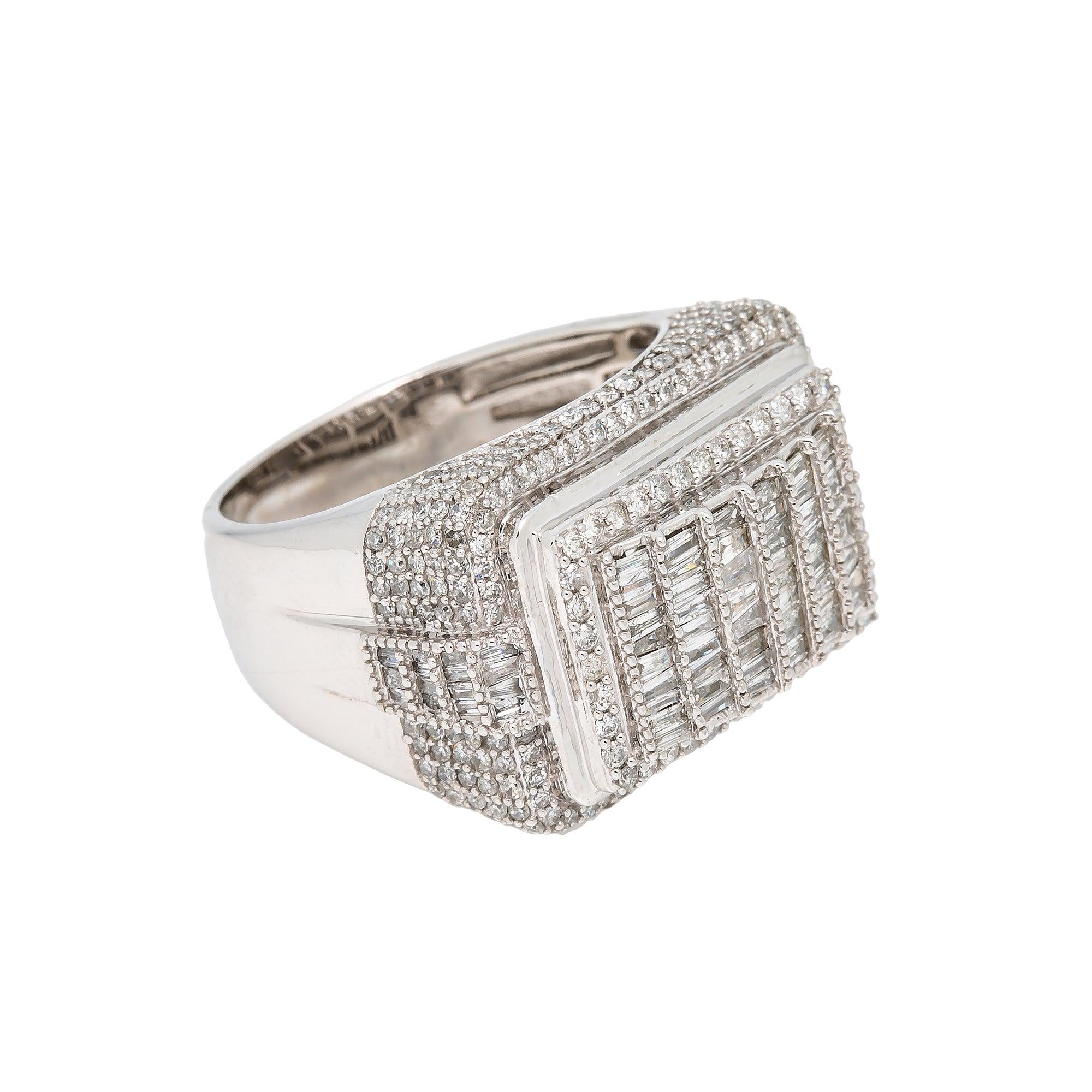 14K White Gold Rectangular Diamond Ring