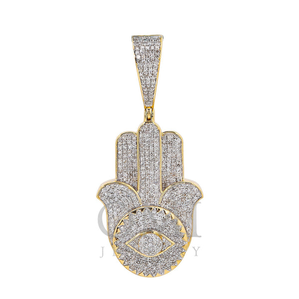 Unisex 14K Yellow Gold Hamsa Pendant with 1.23 CT Diamonds