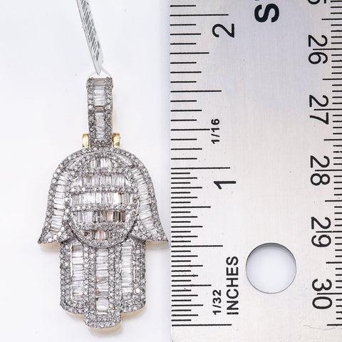 Unisex 14K Yellow Gold Hamsa Pendant with 1.41 CT Diamonds