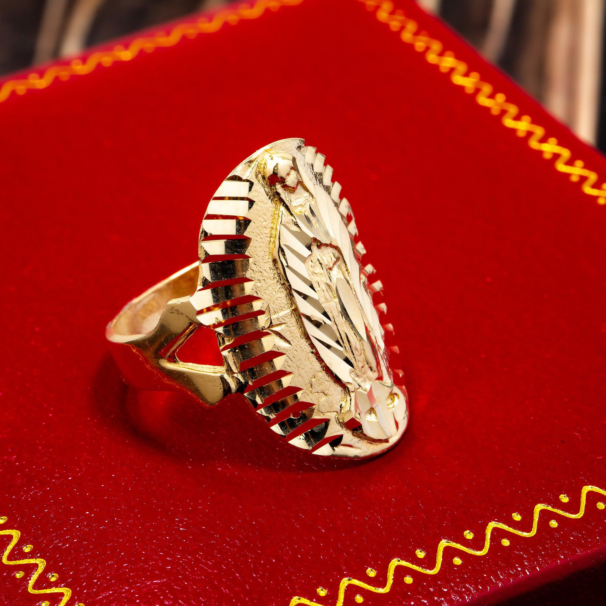 10K YELLOW GOLD DIAMOND CUT MARY MEDALLION RING