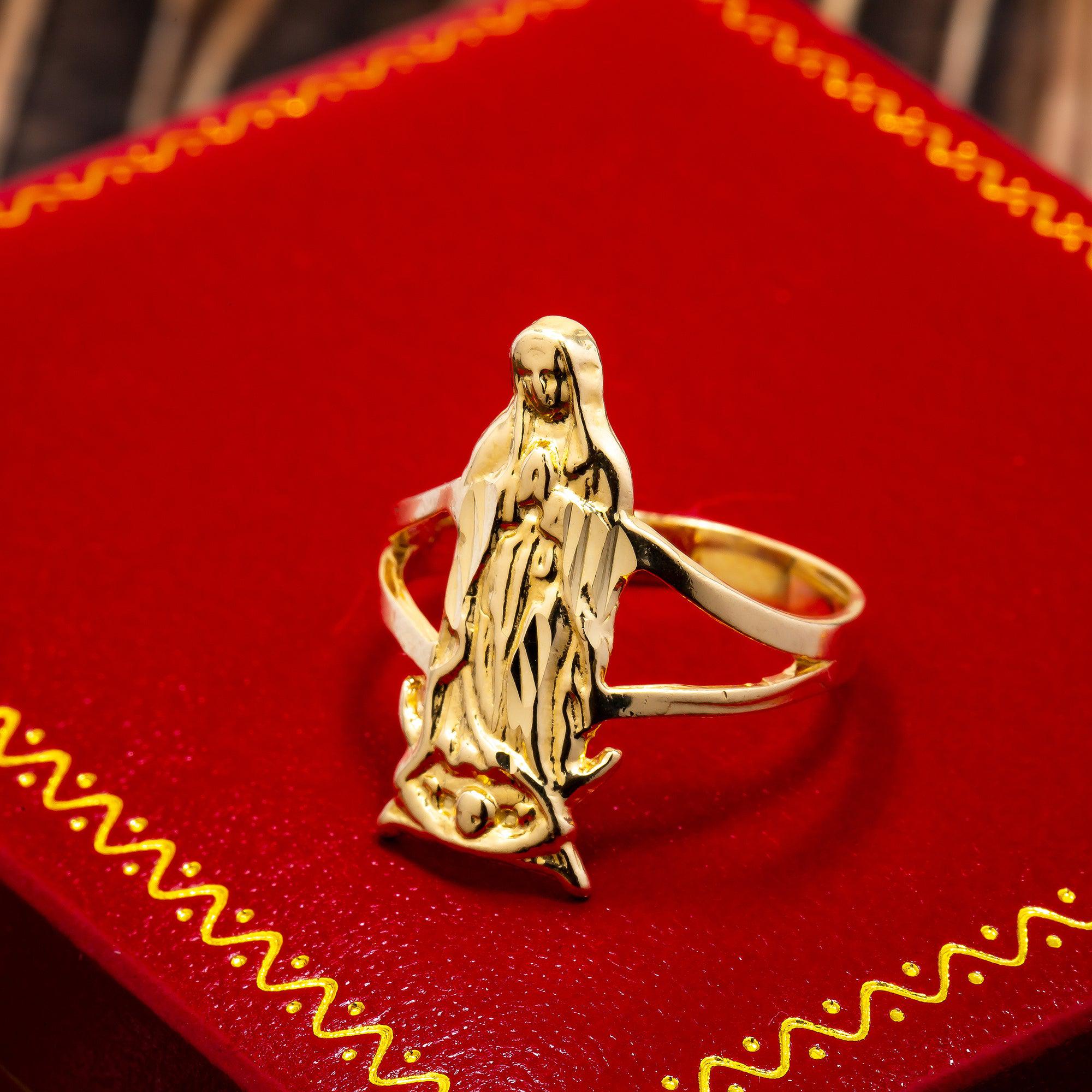 10K Yellow Gold Mary Medallion Men's Ring