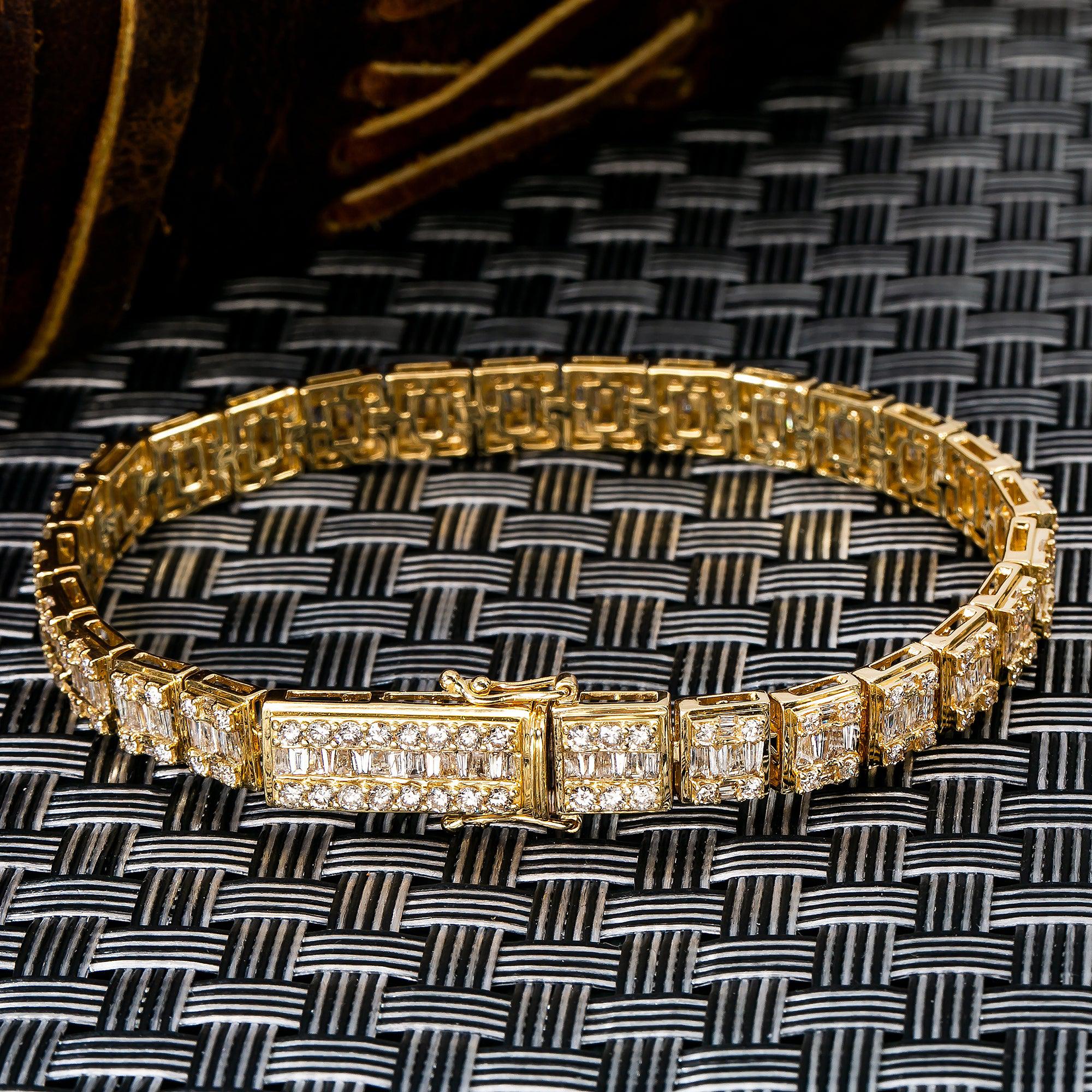14K YELLOW GOLD BANGLE BRACELET WITH 7.07 CT BAGUETTE DIAMONDS