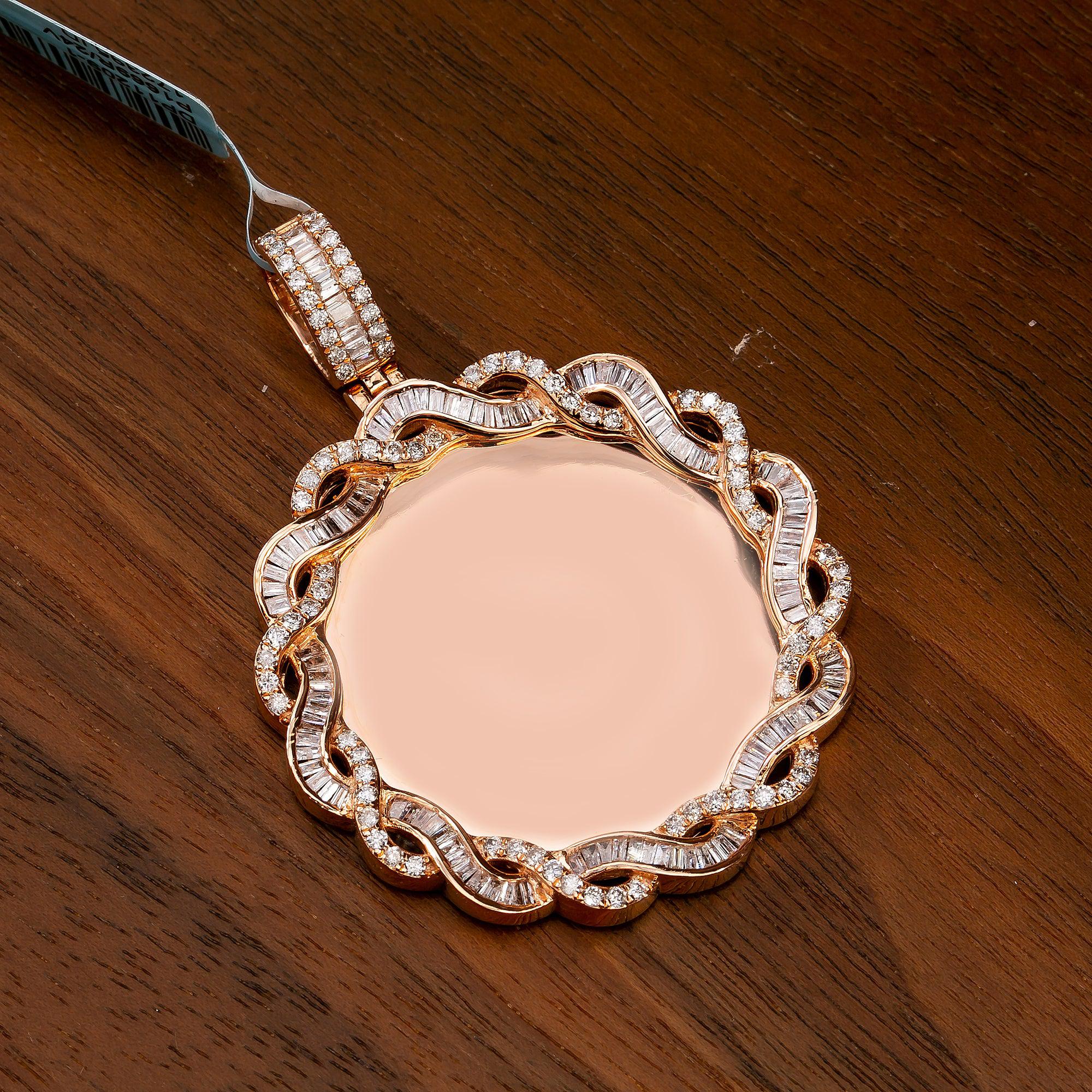 14K ROSE GOLD ROUND AND BAGUETTE DIAMOND PICTURE PENDENT 3.01 CT