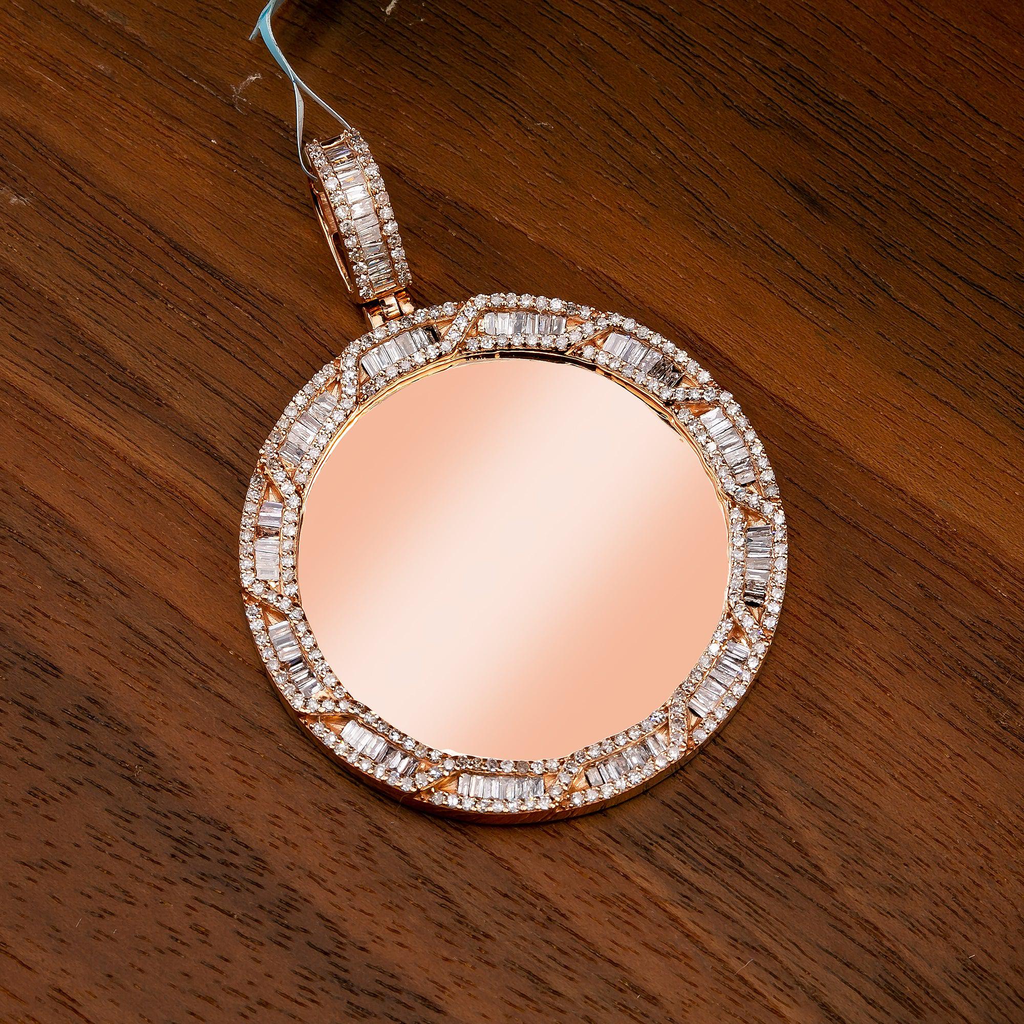 14K ROSE GOLD ROUND AND BAGUETTE DIAMOND PICTURE PENDANT 2.86 CT