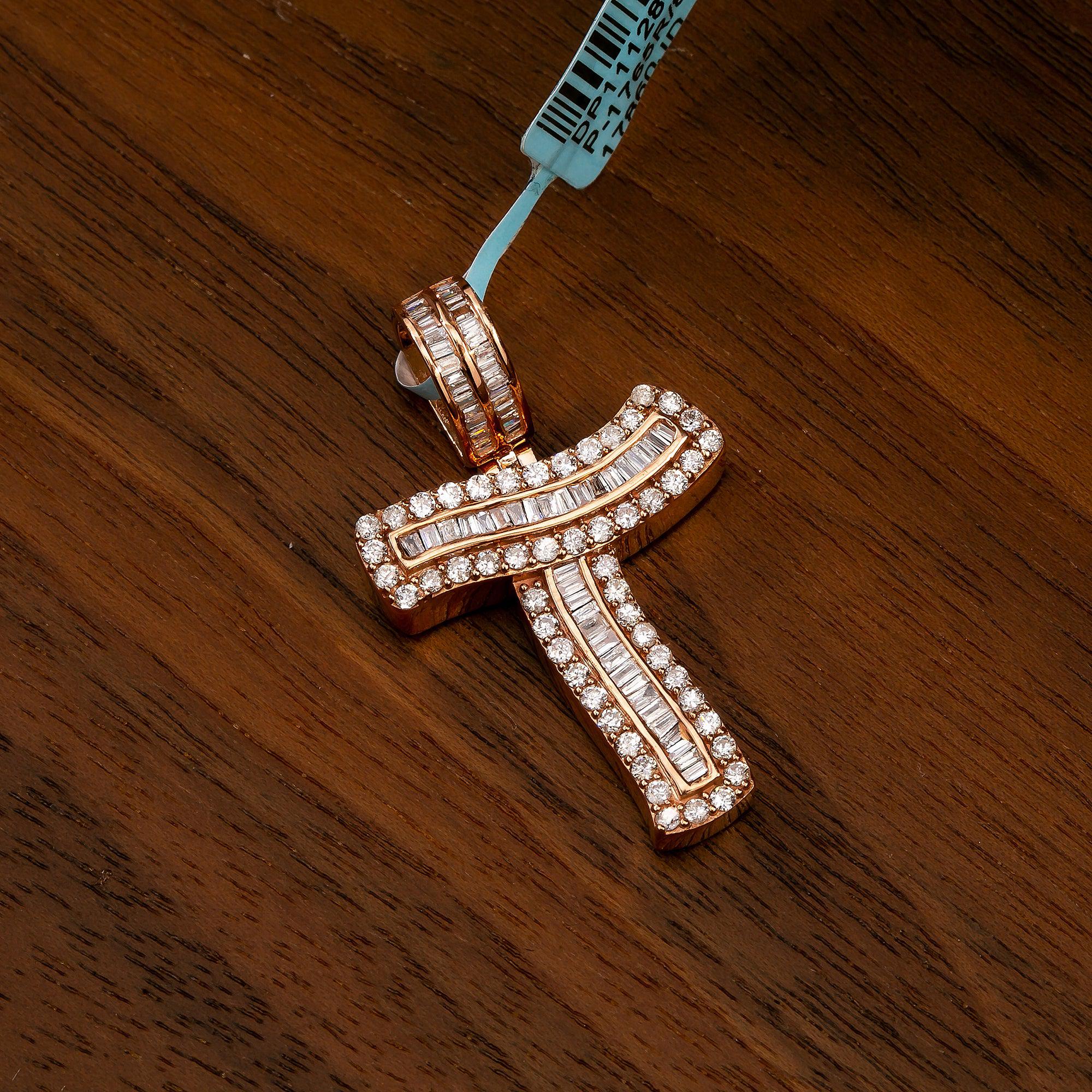 14K Rose Gold Diamond Letter T Pendant