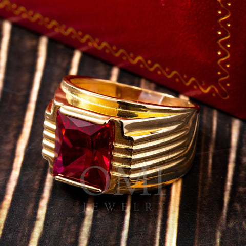 10K Yellow Gold With Red Stone Men's Ring