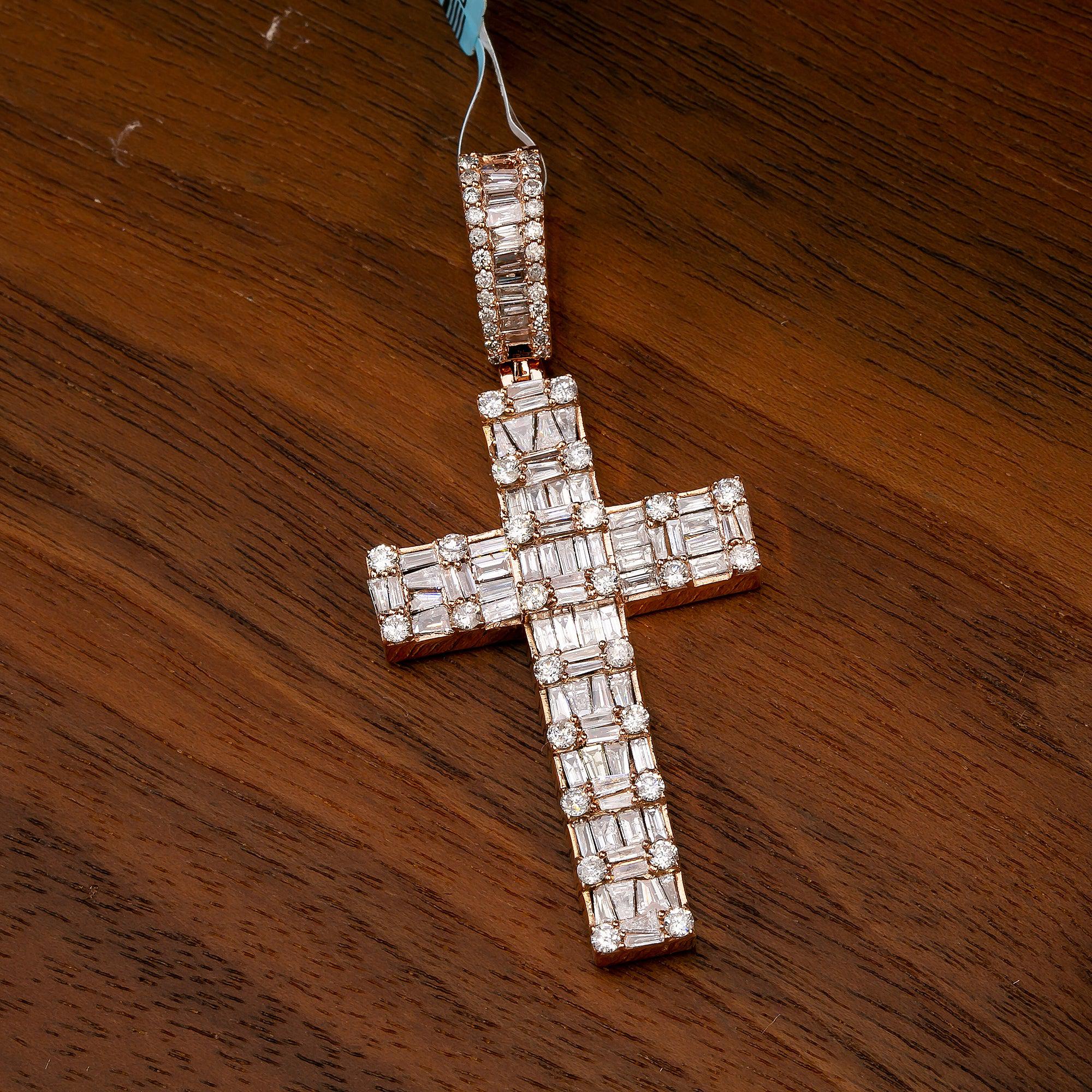14K Rose Gold Diamond Cross Pendant
