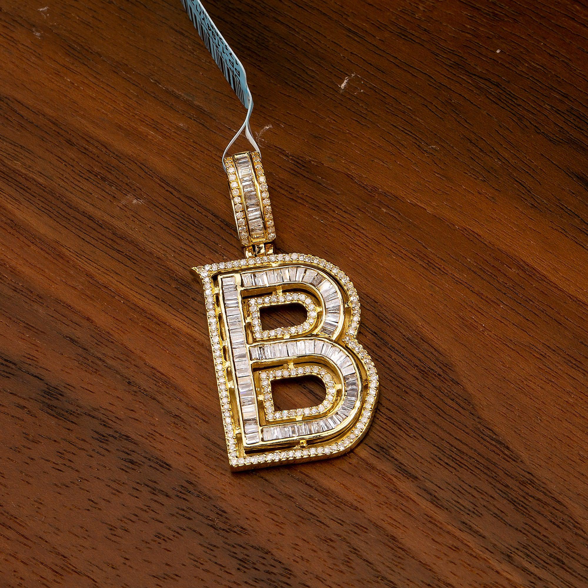 14K Yellow Gold Diamond Letter B Pendant