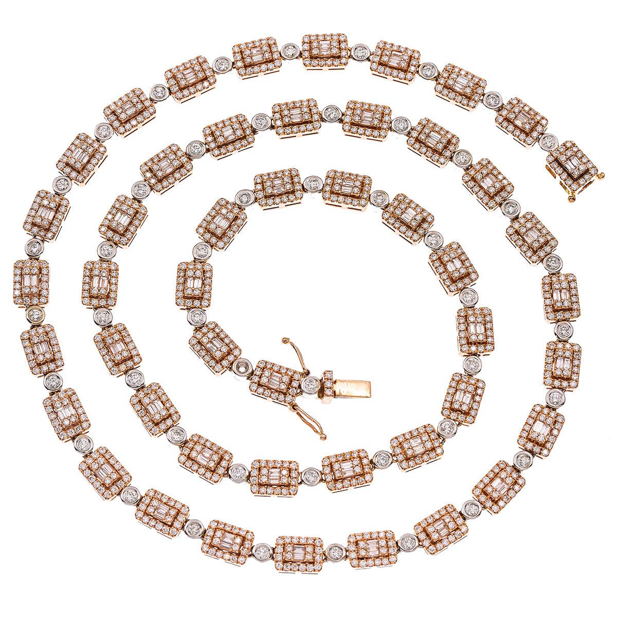 14K Rose Gold & White Gold 22" Men's Fancy Chain  With 12 CT Diamonds