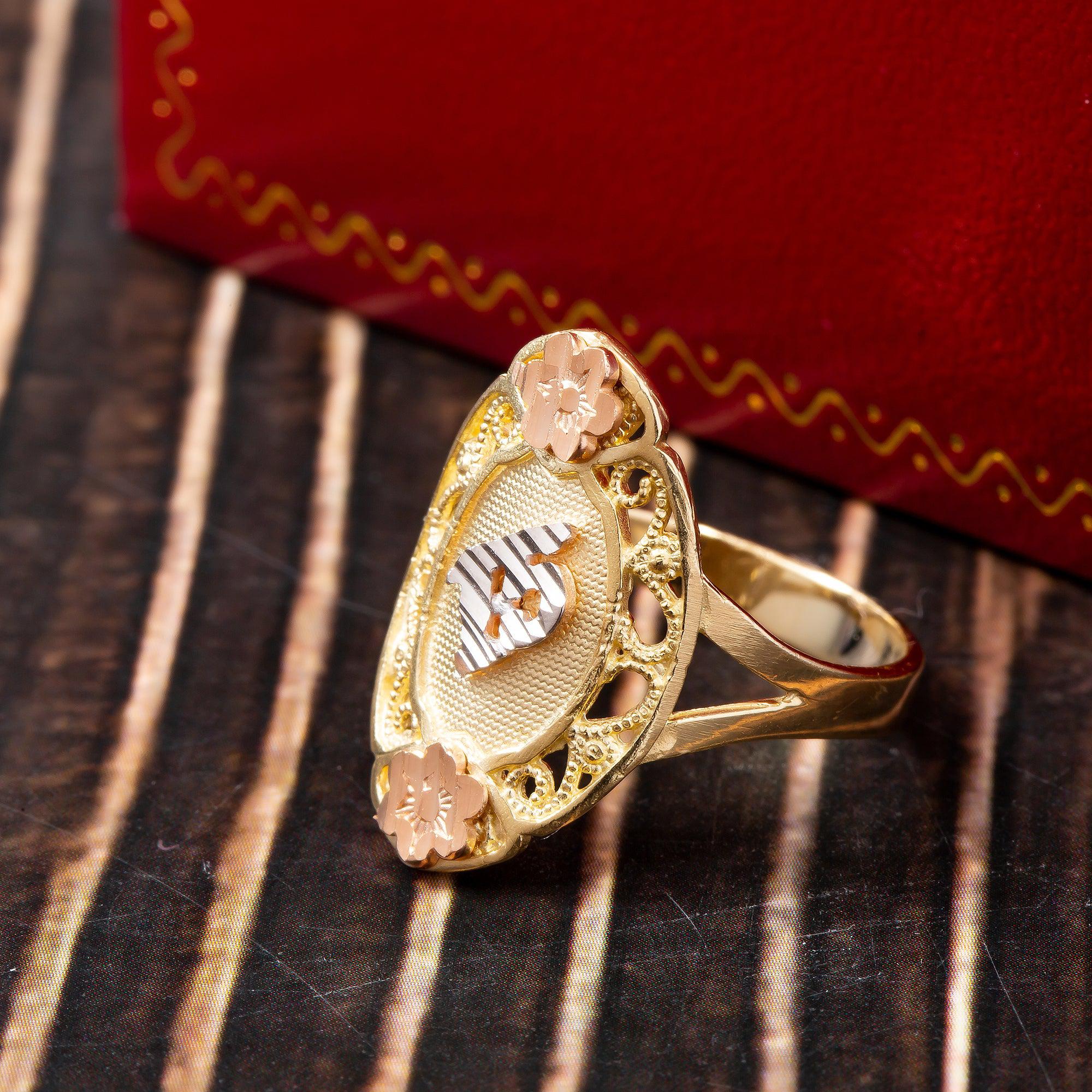 10K Yellow Gold Number 15 Men's Ring