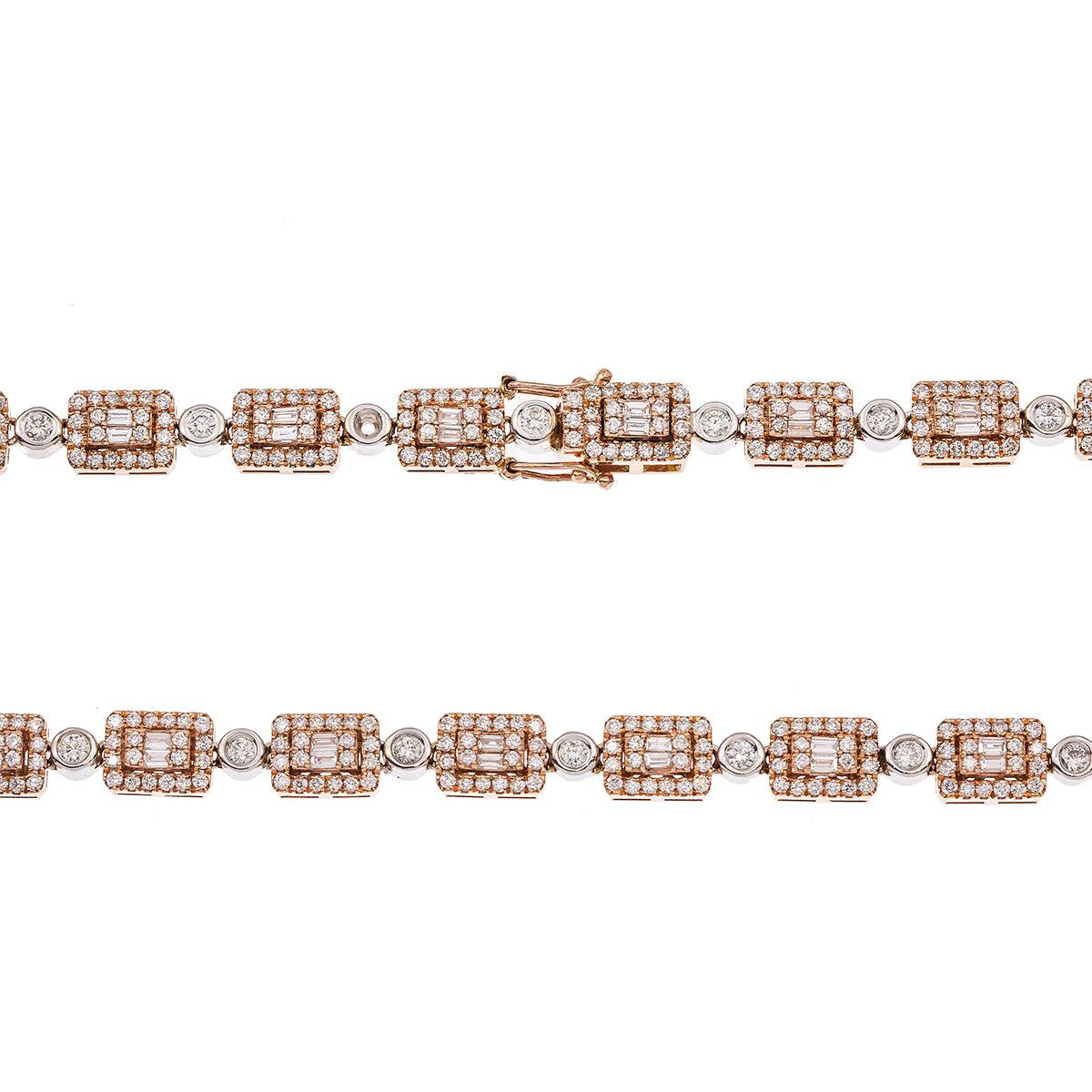 14K Rose Gold & White Gold 22" Men's Fancy Chain  With 12 CT Diamonds