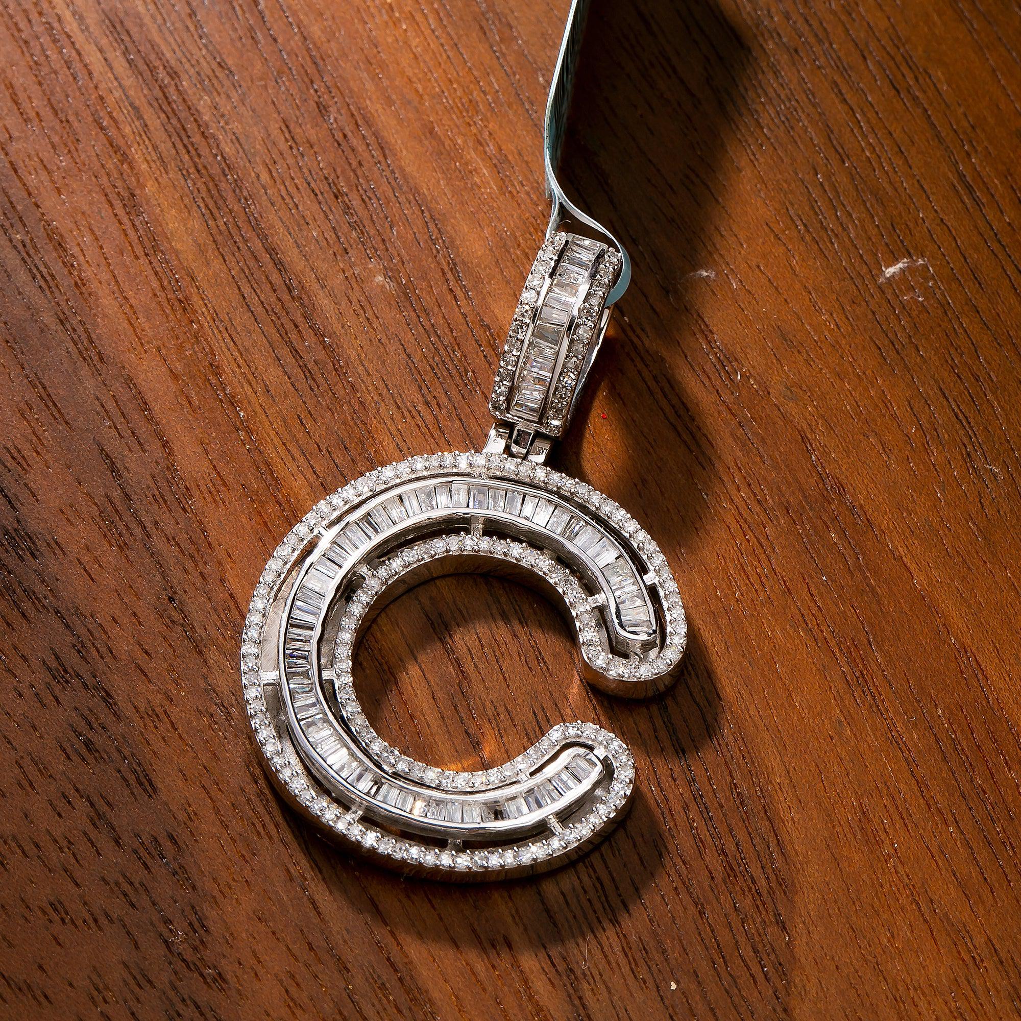 14K White Gold Diamond Letter C Pendant