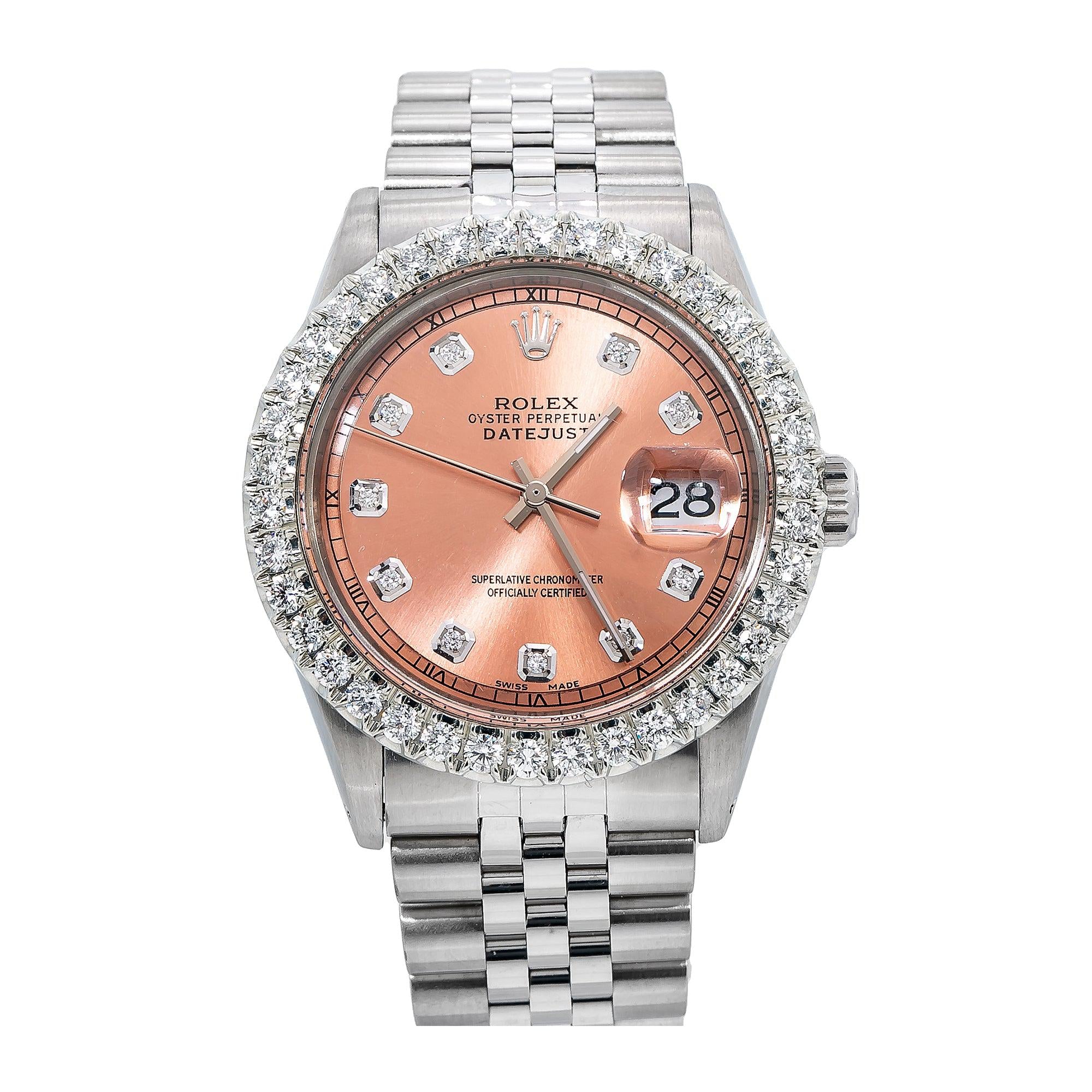 Rolex Datejust 36MM 1601 Everose Diamond Dial Diamond Bezel Stainless Steel Jubilee Bracelet 2.75ct