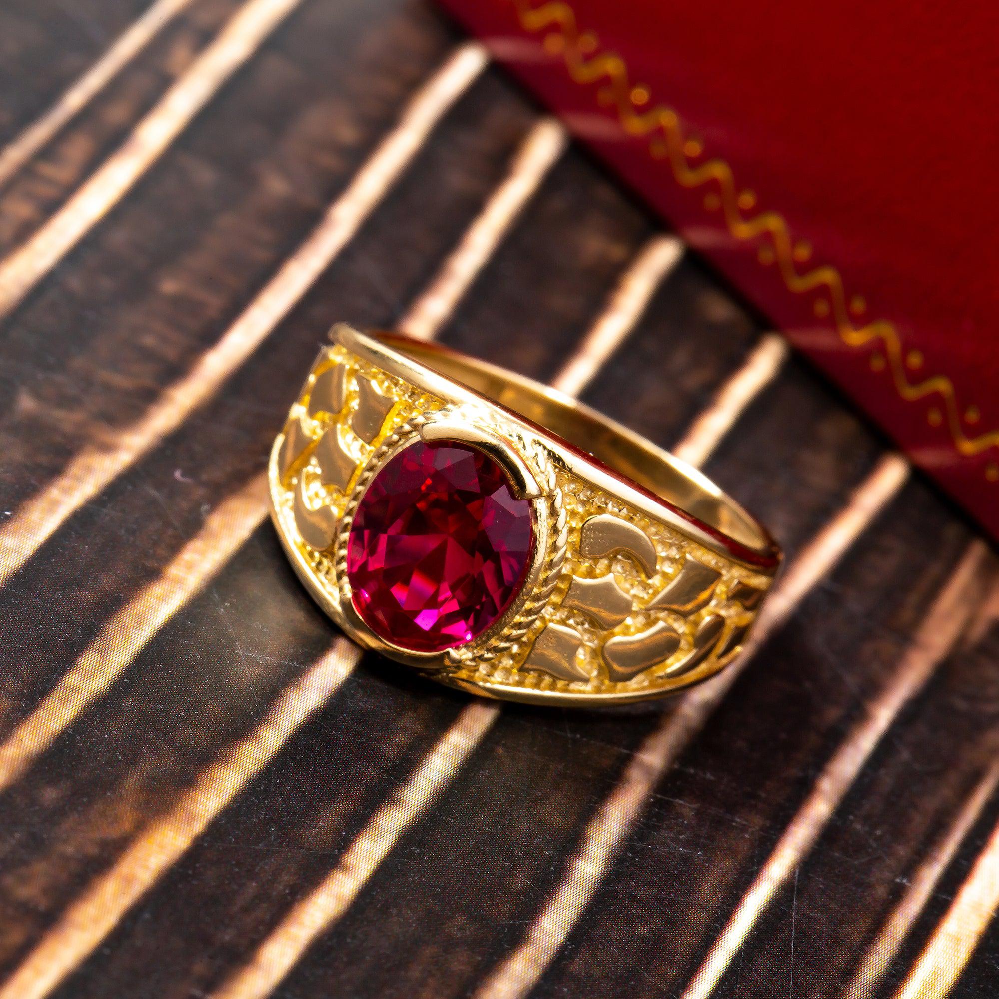 10K YELLOW GOLD RED GEMSTONE RING