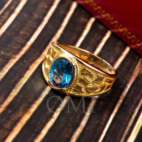 10K Yellow Gold With Blue Stone Men's Ring