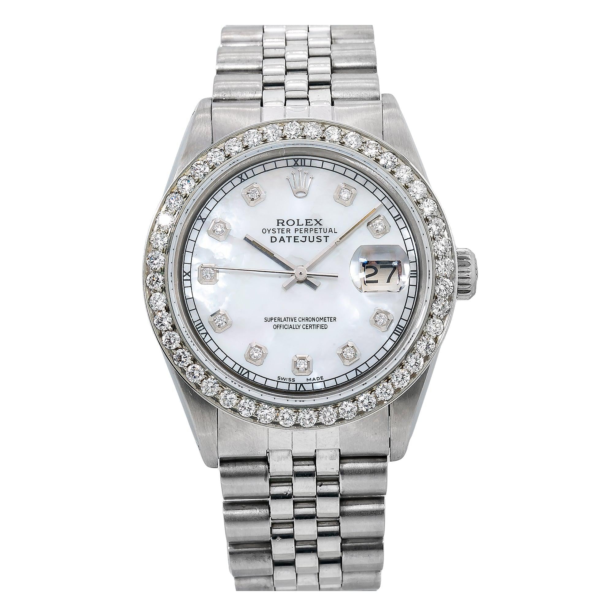 Rolex Datejust 36MM 1601 Mother of Pearl Diamond Dial Diamond Bezel Stainless Steel Jubilee Bracelet 1.25ct