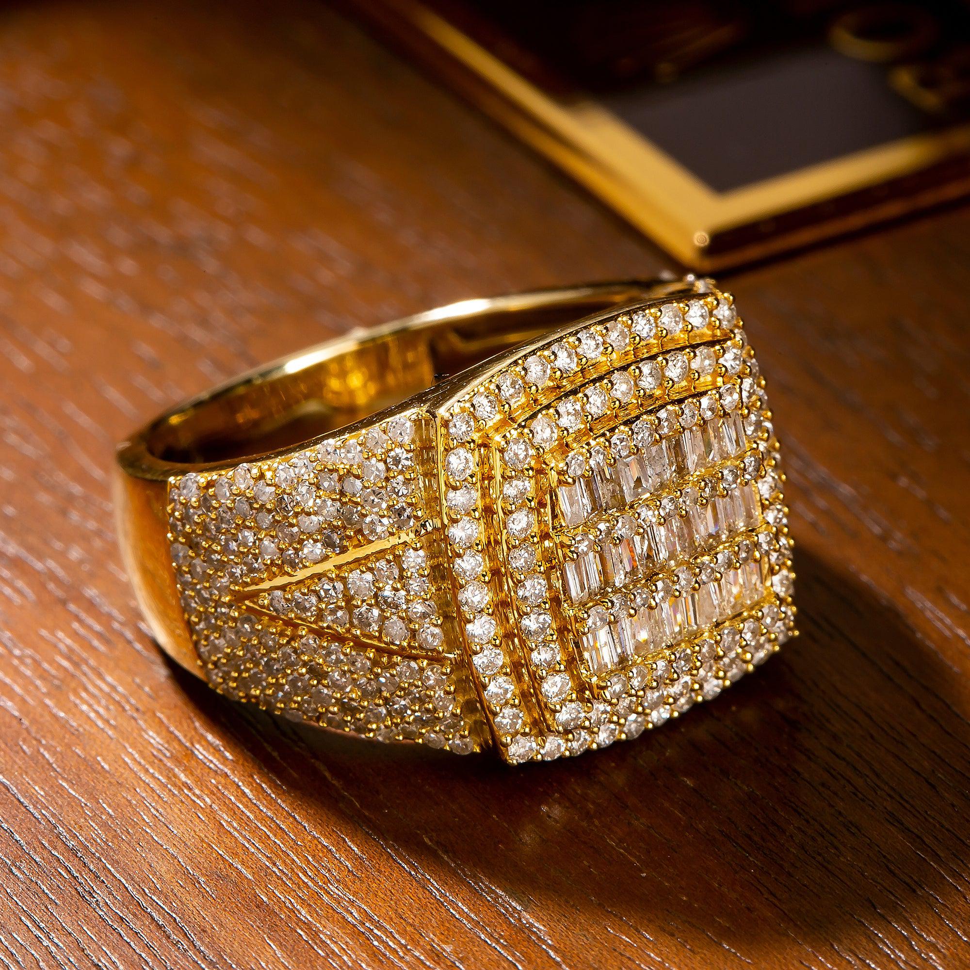 14K Yellow Gold Square Diamond Ring