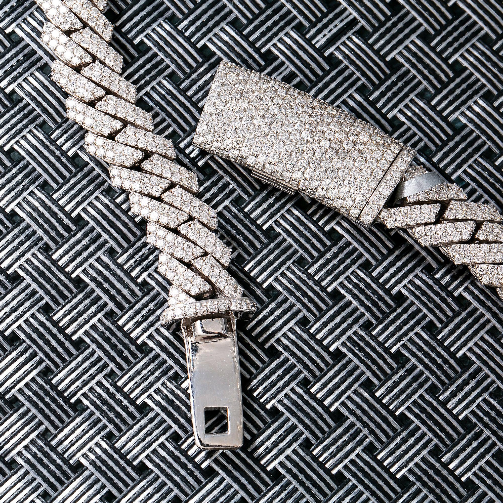 14K WHITE GOLD 20"/10 MM CUBAN CHAIN WITH 26.91 CT DIAMONDS