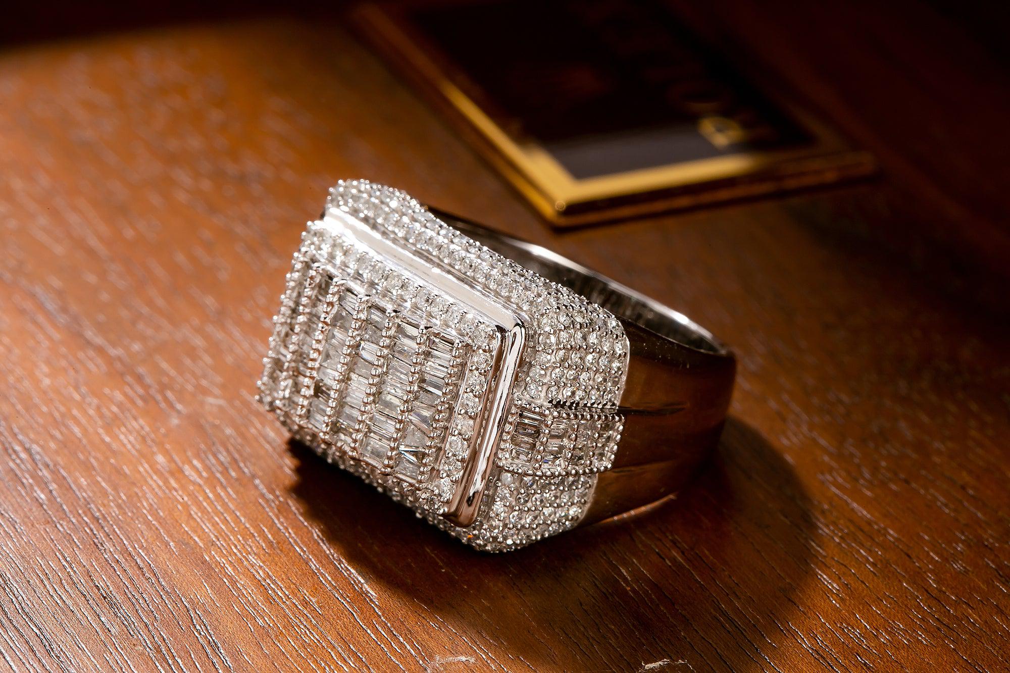 14K White Gold Rectangular Diamond Ring