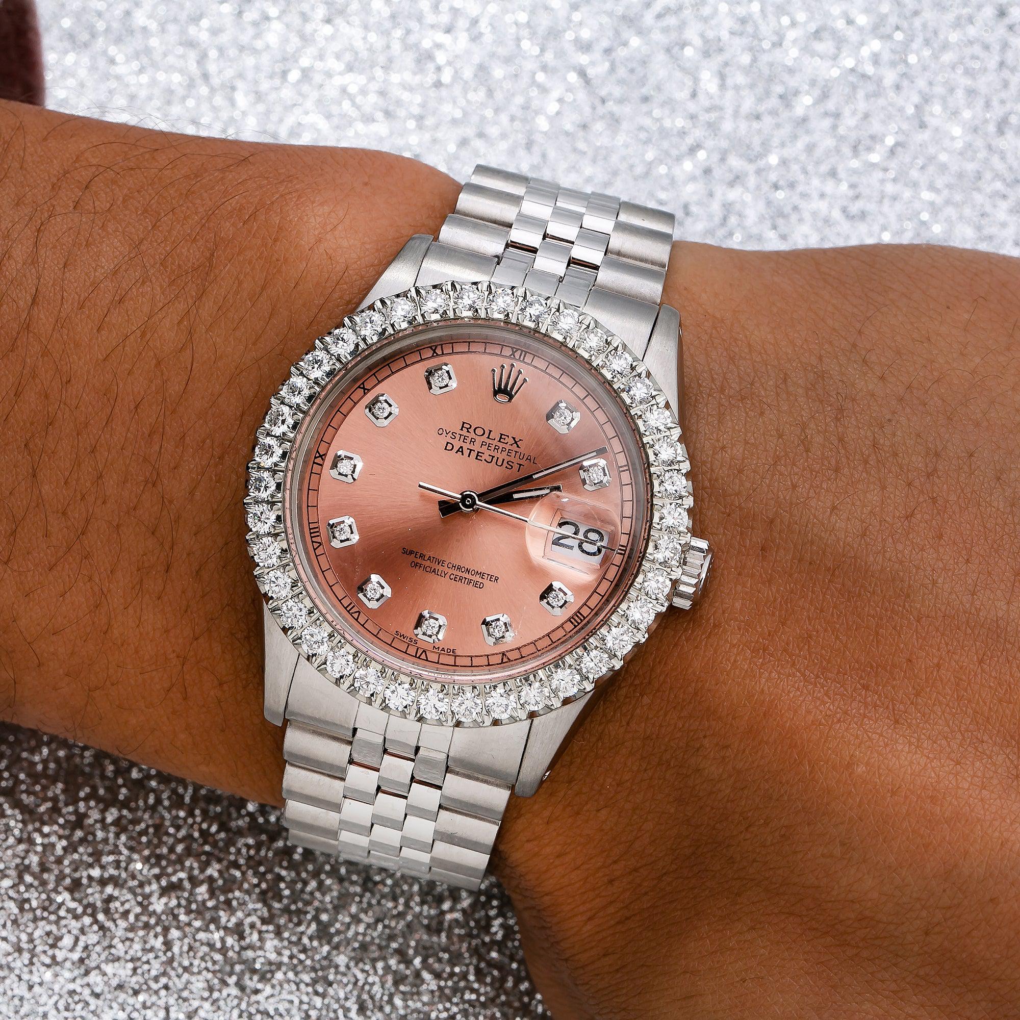 Rolex Datejust 36MM 1601 Everose Diamond Dial Diamond Bezel Stainless Steel Jubilee Bracelet 2.75ct