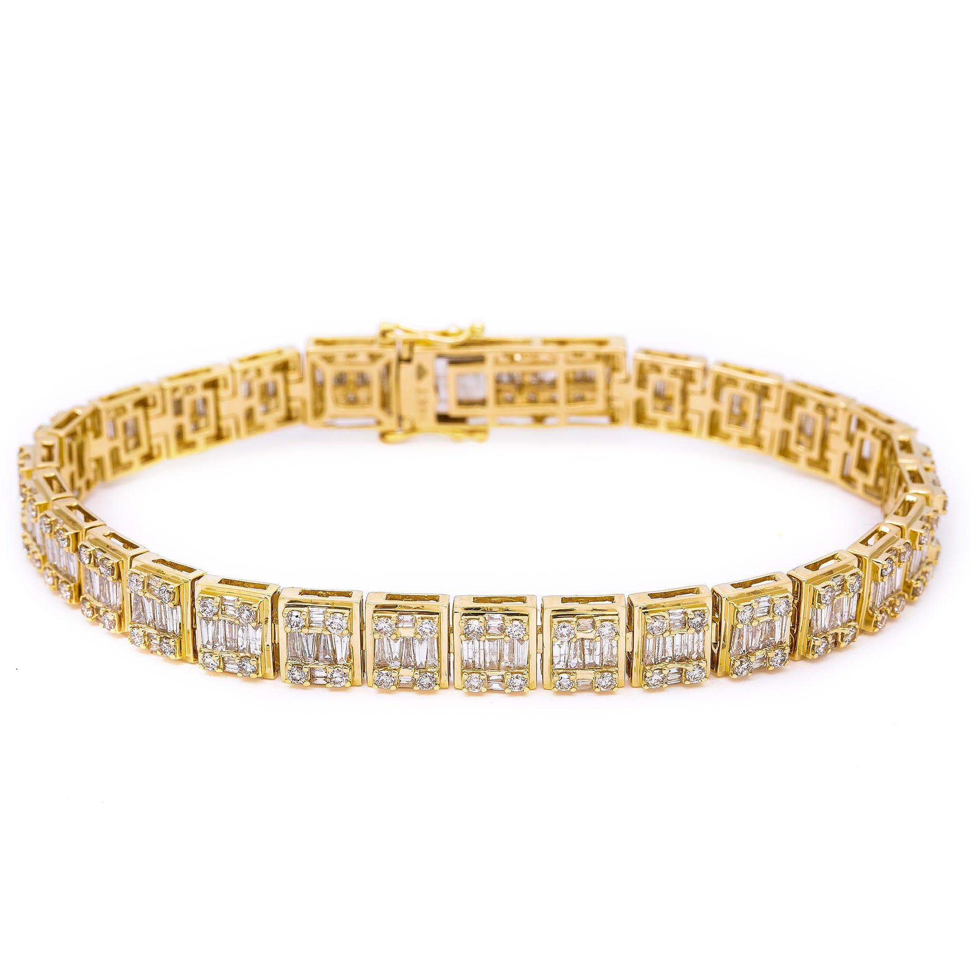 14K YELLOW GOLD BANGLE BRACELET WITH 7.07 CT BAGUETTE DIAMONDS