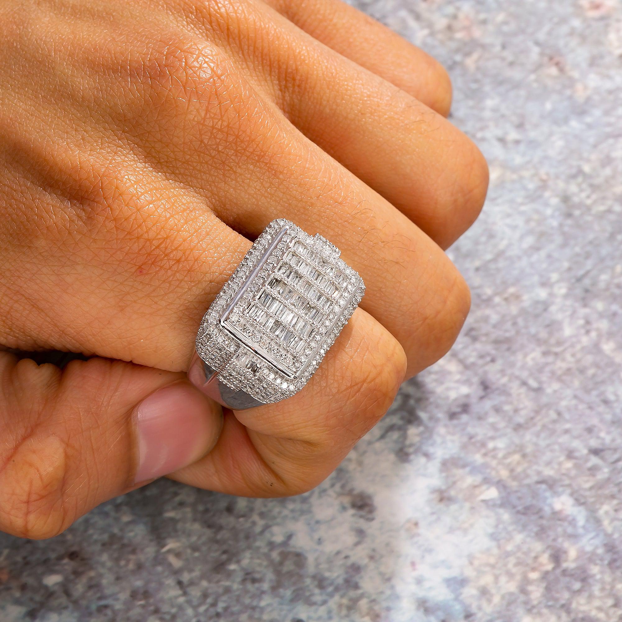 14K White Gold Rectangular Diamond Ring