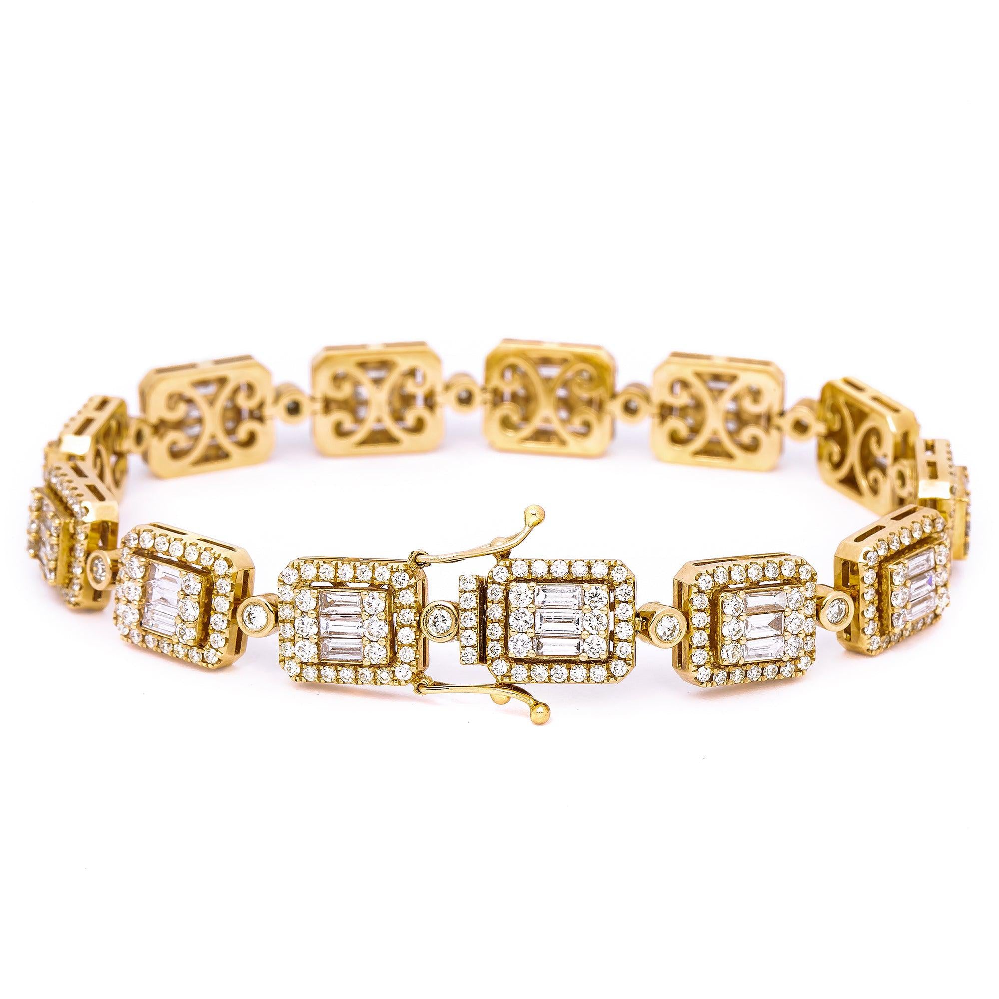 14K YELLOW GOLD BRACELET WITH 7.67 CT BAGUETTE DIAMONDS