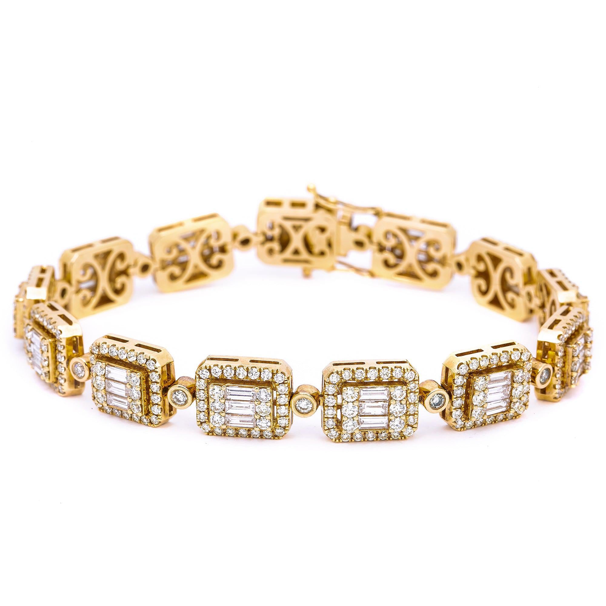 14K YELLOW GOLD BRACELET WITH 7.67 CT BAGUETTE DIAMONDS