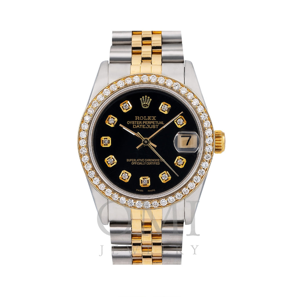 Rolex Datejust Diamond Watch, 68273 31mm, Black Diamond Dial With Two Tone Bracelet