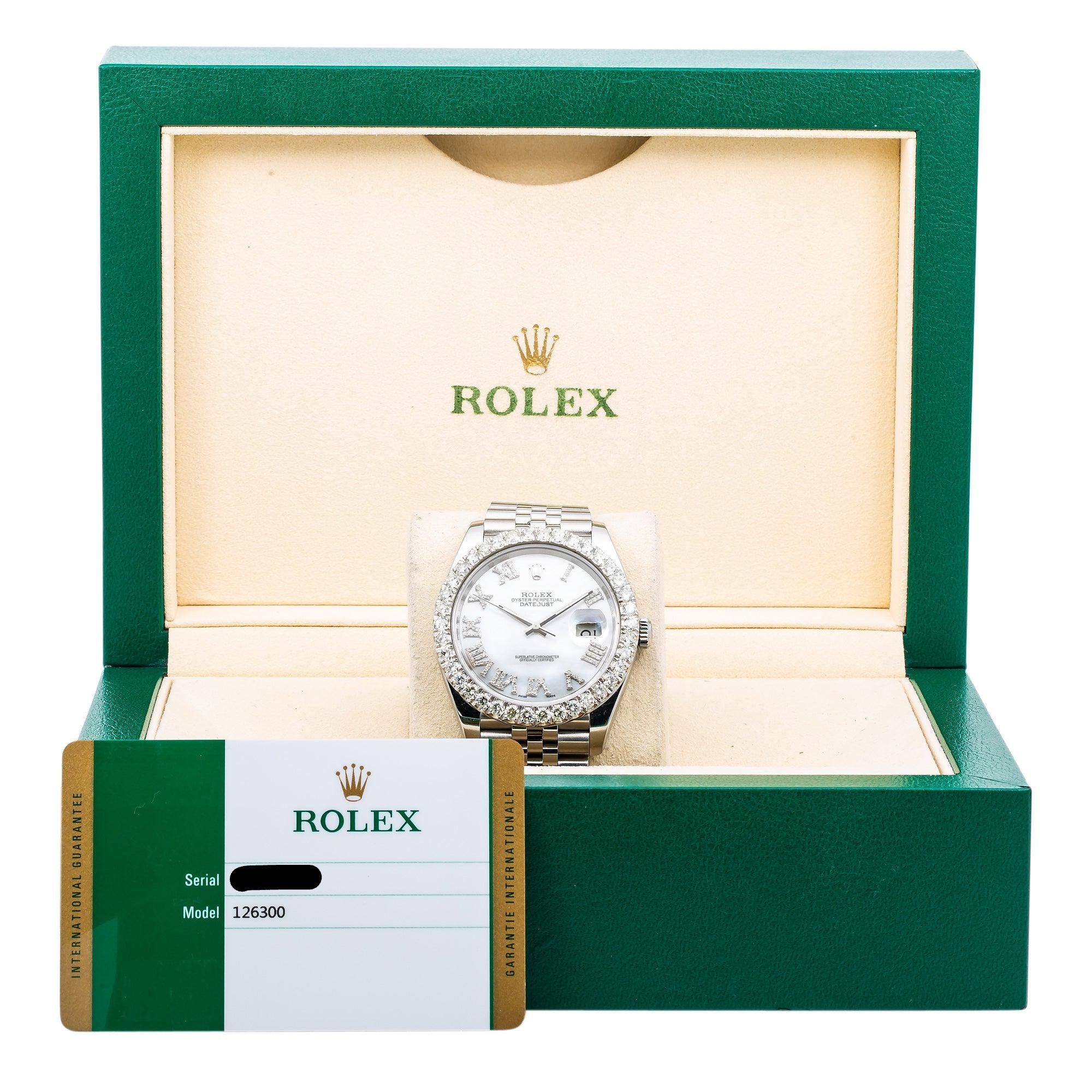 Rolex Datejust 41MM 126300 Mother of Pearl Roman Diamond Dial Diamond Bezel Stainless Steel Jubilee Bracelet
