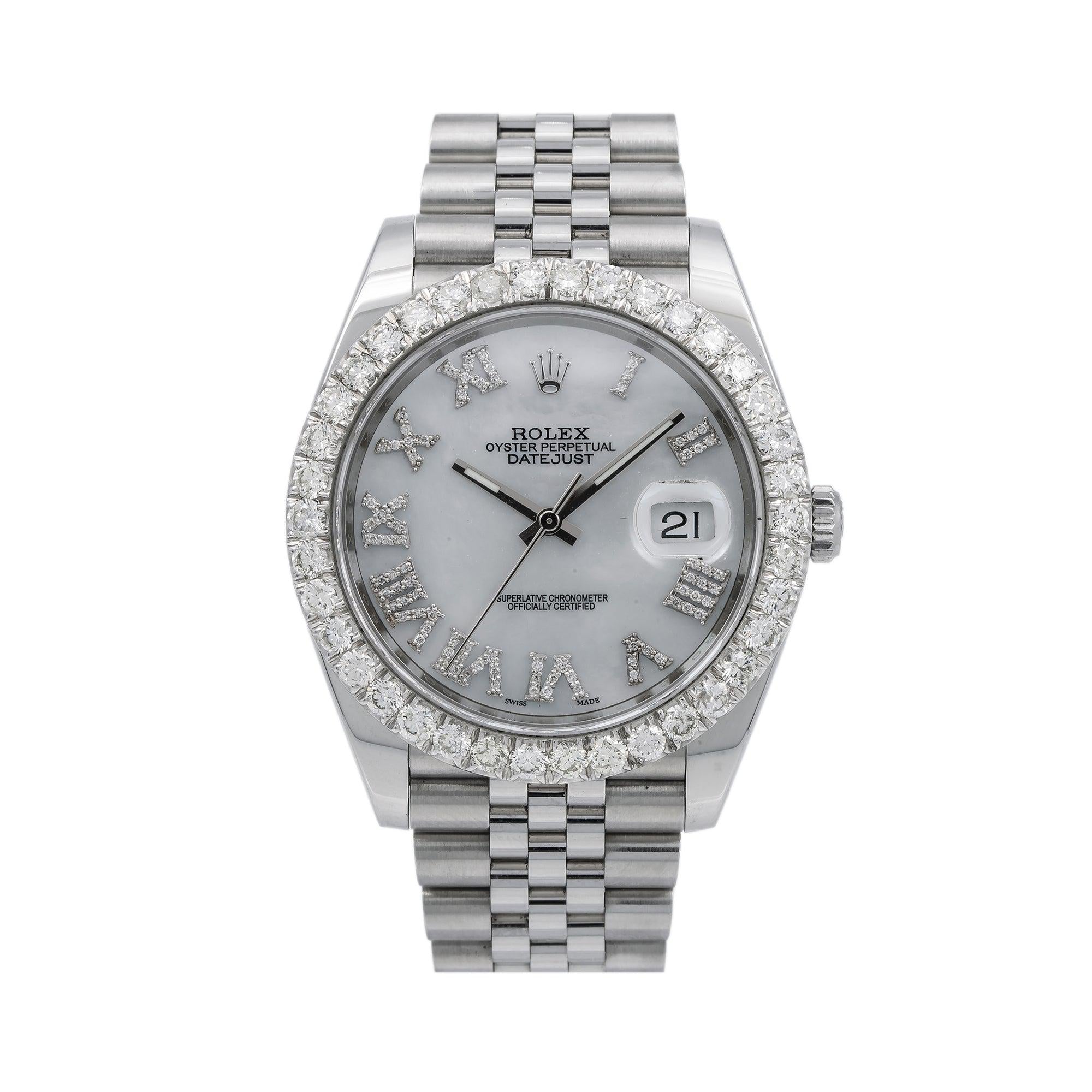 Rolex Datejust 41MM 126300 Mother of Pearl Roman Dial Diamond Bezel Stainless Steel Jubilee Bracelet